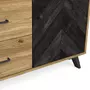 HOMIFAB Buffet 3 portes 3 tiroirs effet bois noir à chevrons et bois naturel 180 cm - Delia
