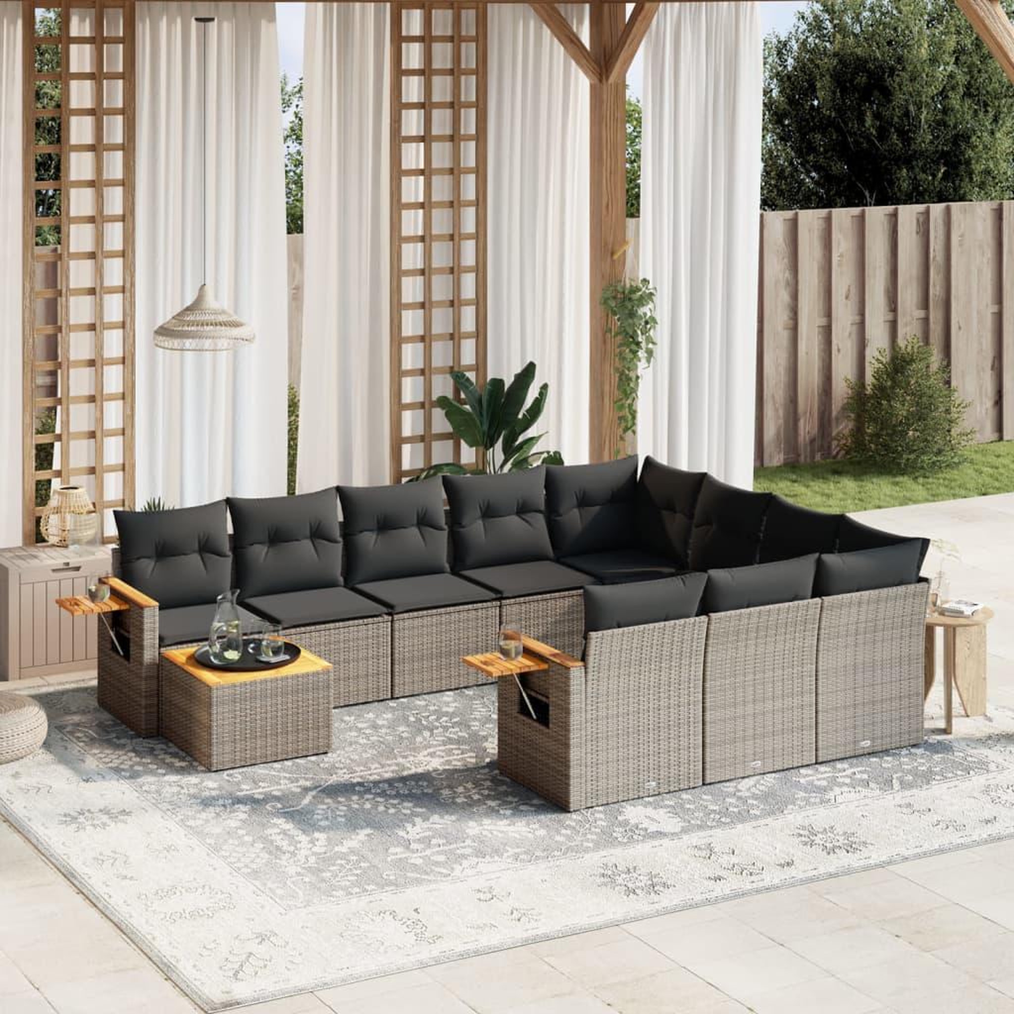 VIDAXL Salon de jardin 11 pcs avec coussins gris resine tressee