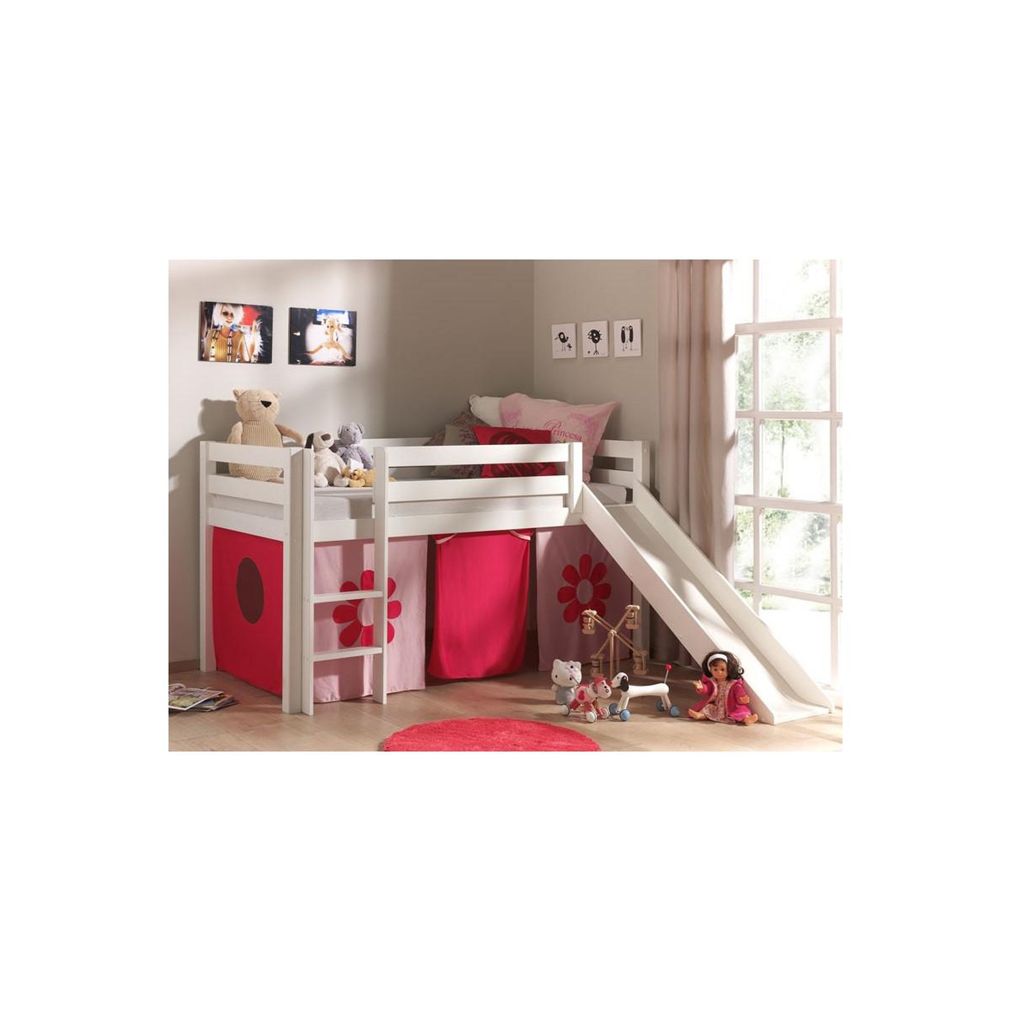Voir la diapositive 2 : Paris Prix Lit enfant avec toboggan  pino flower  90x200cm blanc
