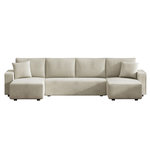 CONCEPT USINE Canapé panoramique convertible 6 places avec coffre en velours côtelé beige SALISBURY