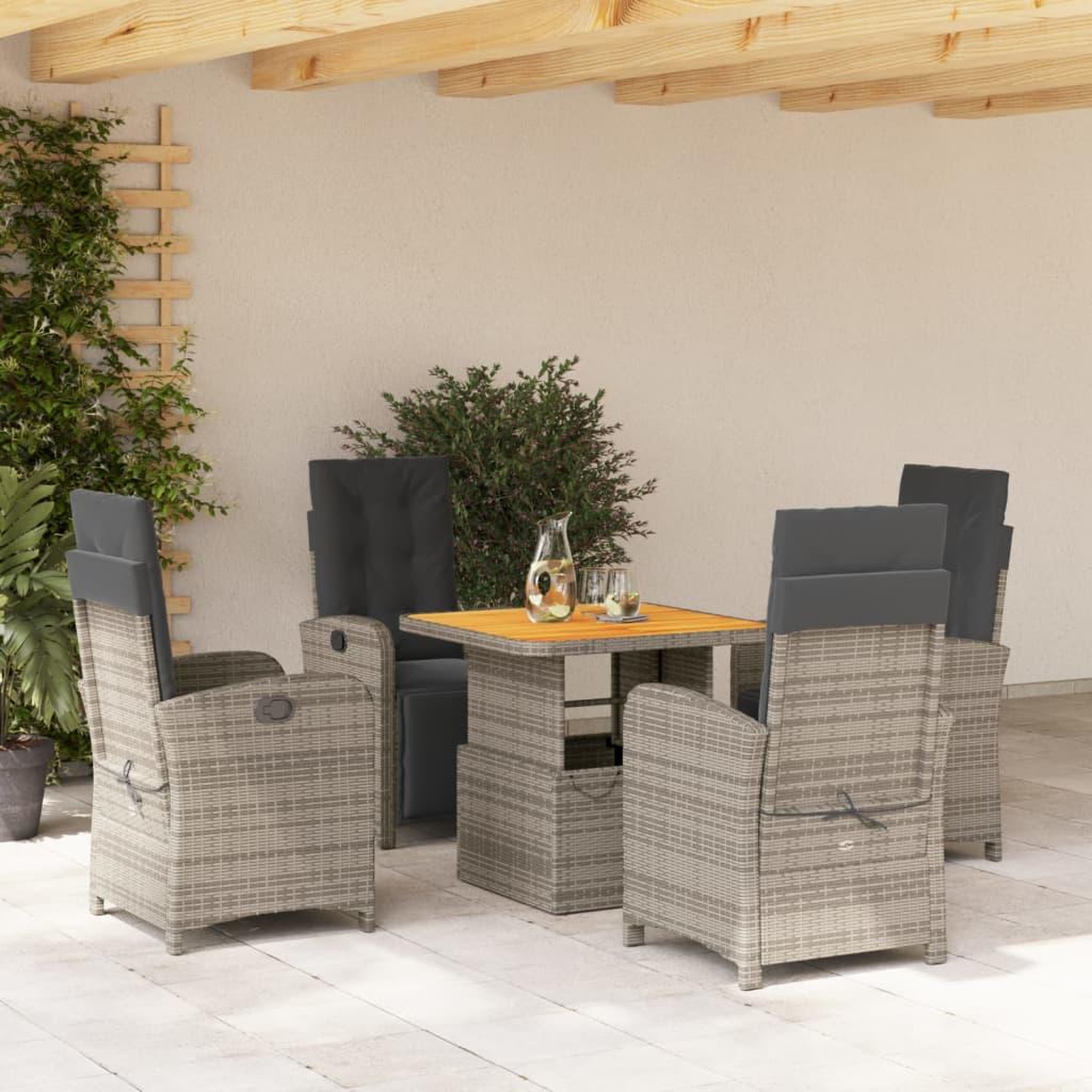 Voir la diapositive 1 : VIDAXL Ensemble a manger de jardin 5 pcs coussins gris resine tressee