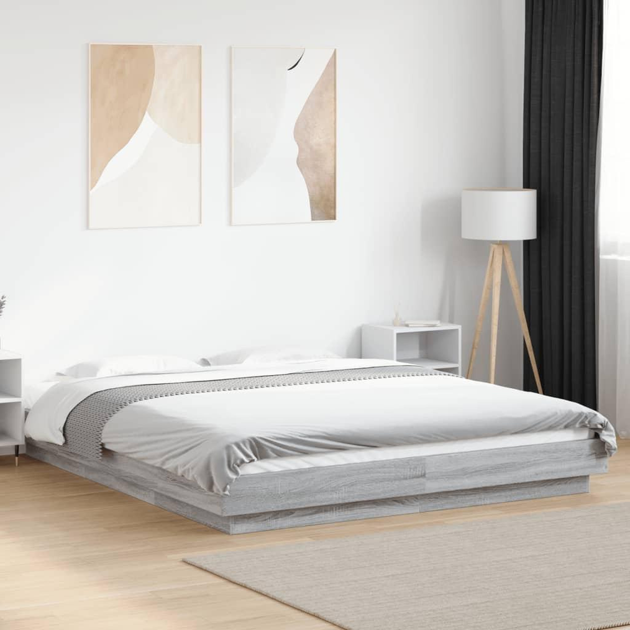 VIDAXL Cadre de lit et lumieres LED sans matelas sonoma gris 150x200cm