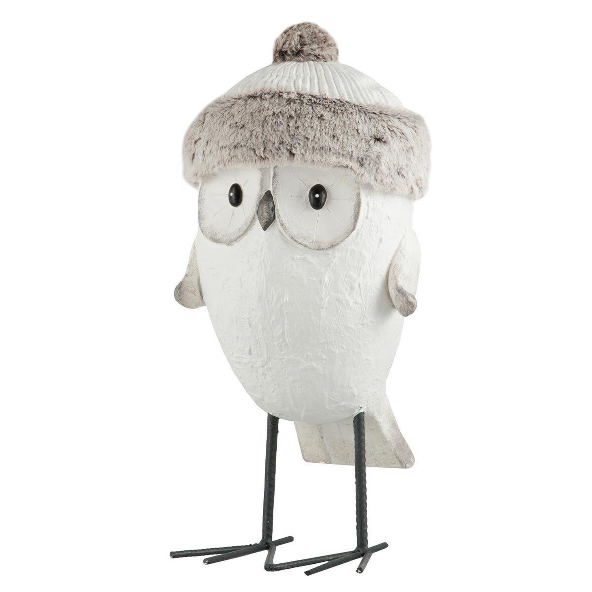 J-LINE Statue déco  hibou avec bonnet  52cm blanc
