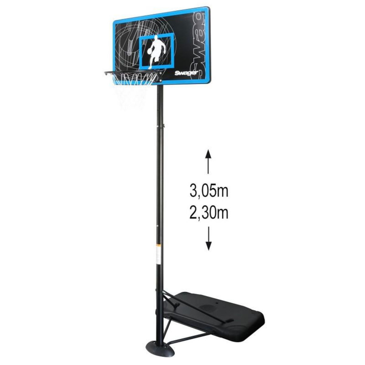 SWAGER Panier de Basketball sur Pied Mobile   The Glider  Hauteur Réglable de 2,30m à 3,05m