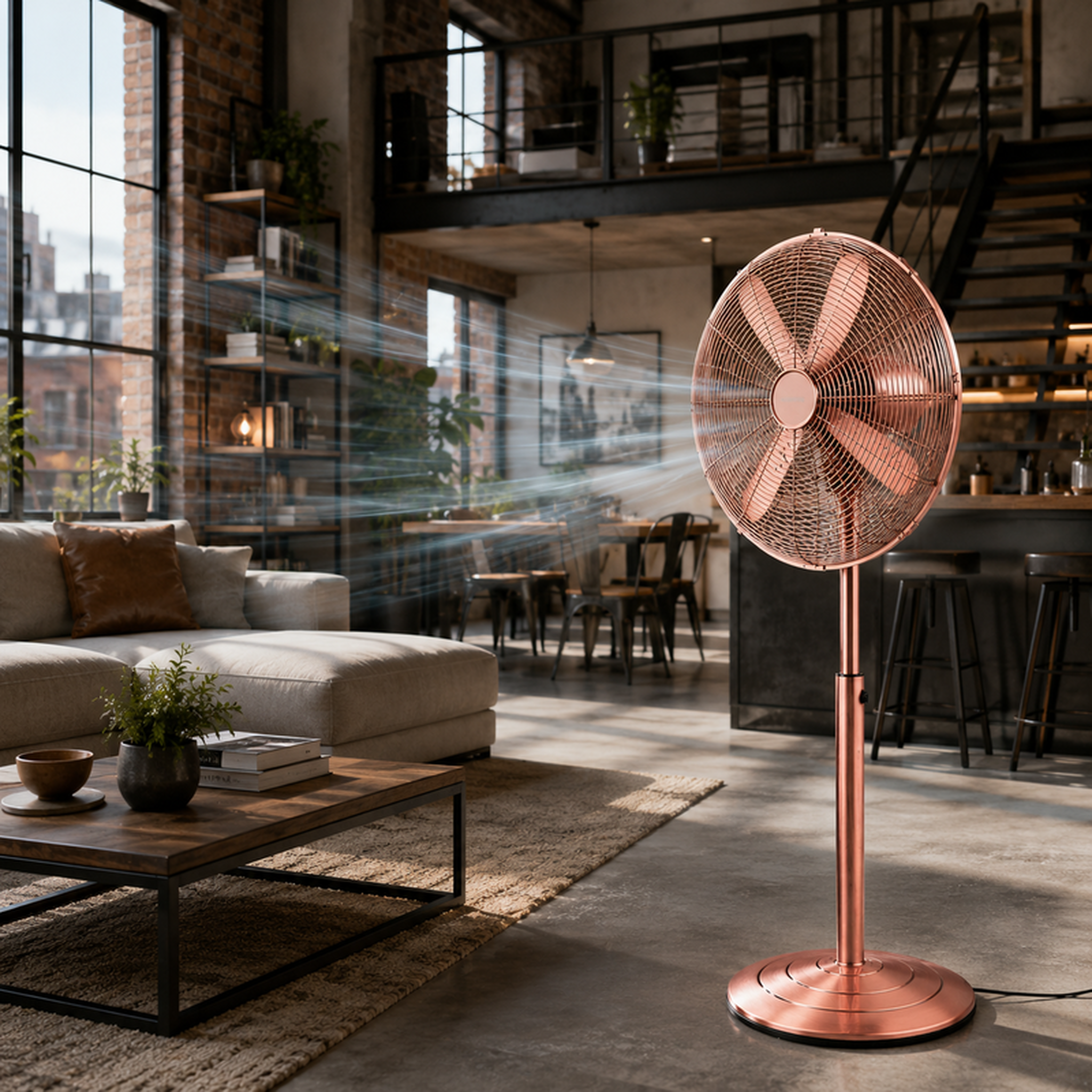 Voir la diapositive 2 : Ventilateur sur base vintage en métal 40 cm – bronze