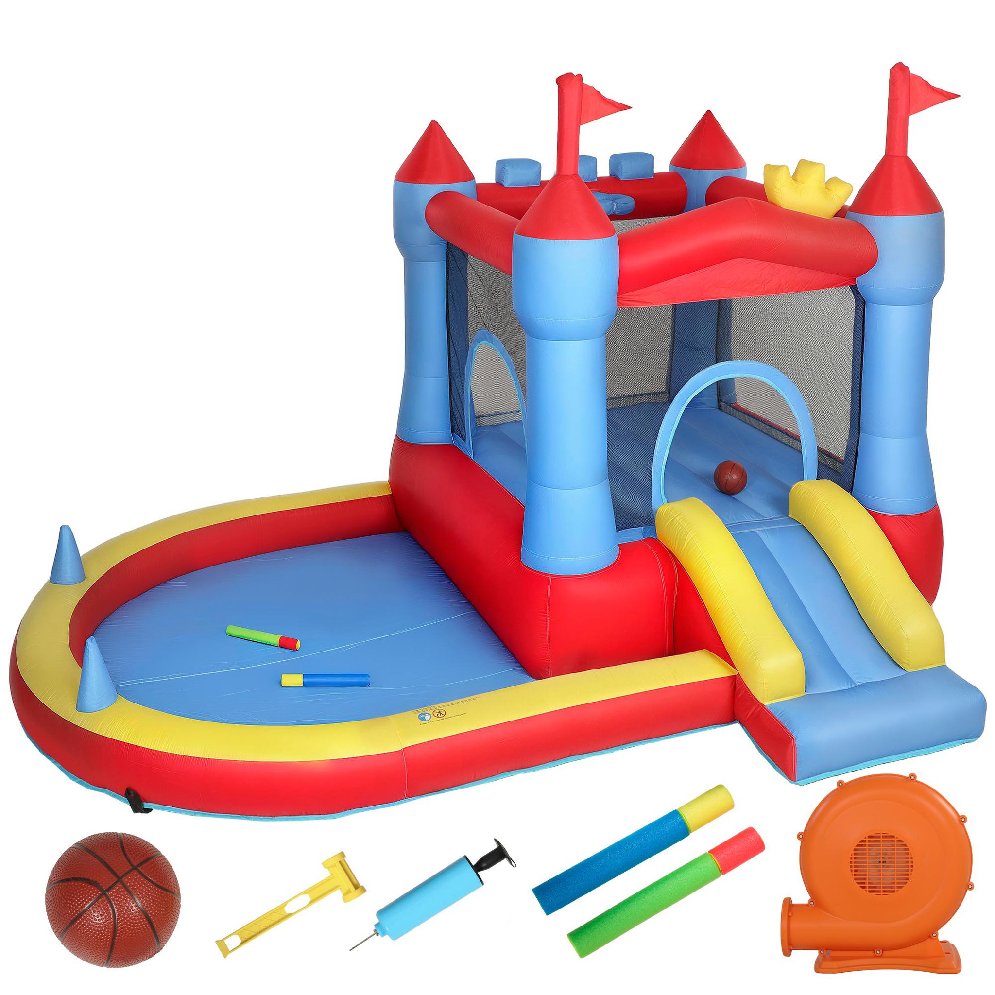 HOMCOM Château gonflable 4 en 1 piscine toboggan trampoline panier de basket