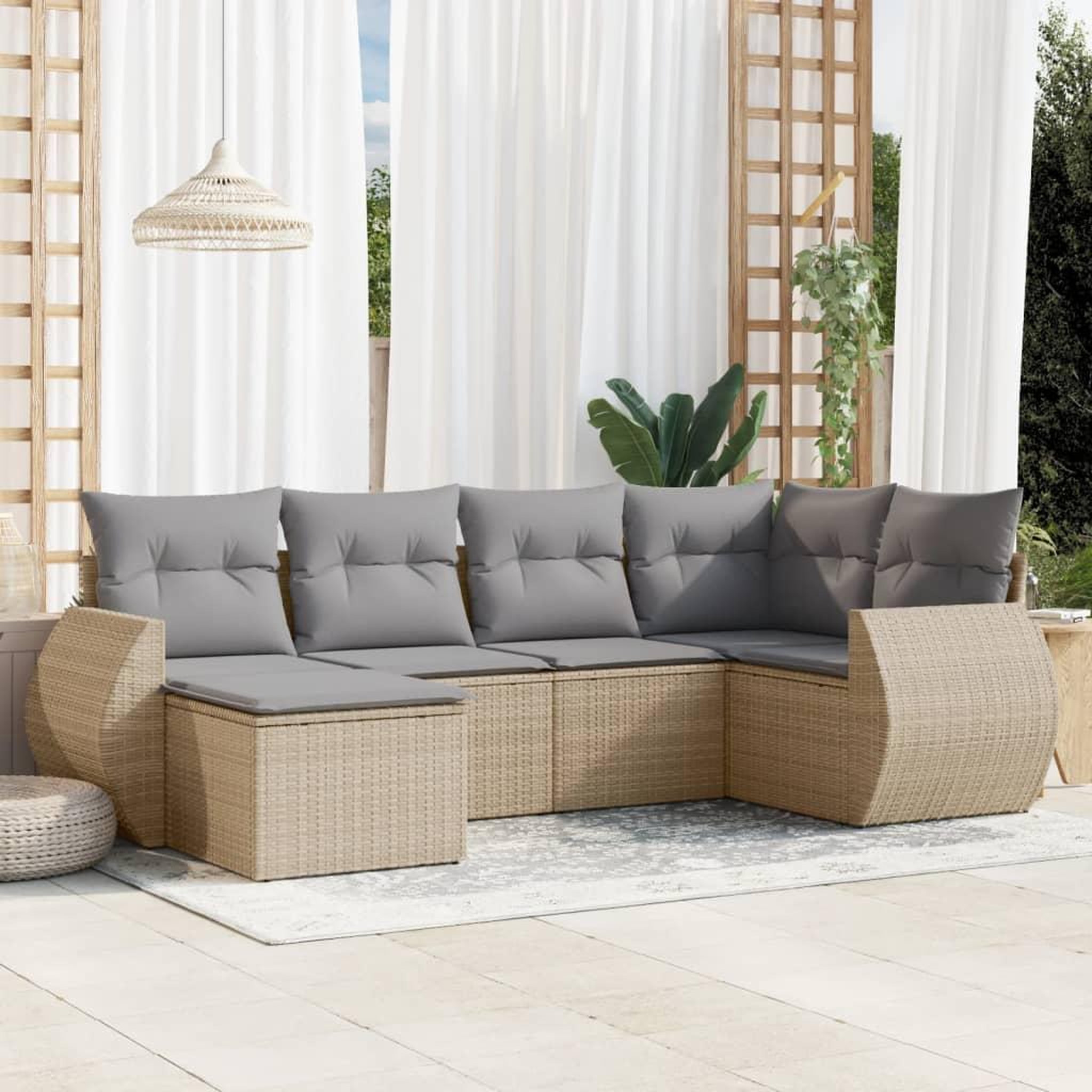 VIDAXL Salon de jardin avec coussins 6 pcs beige resine tressee