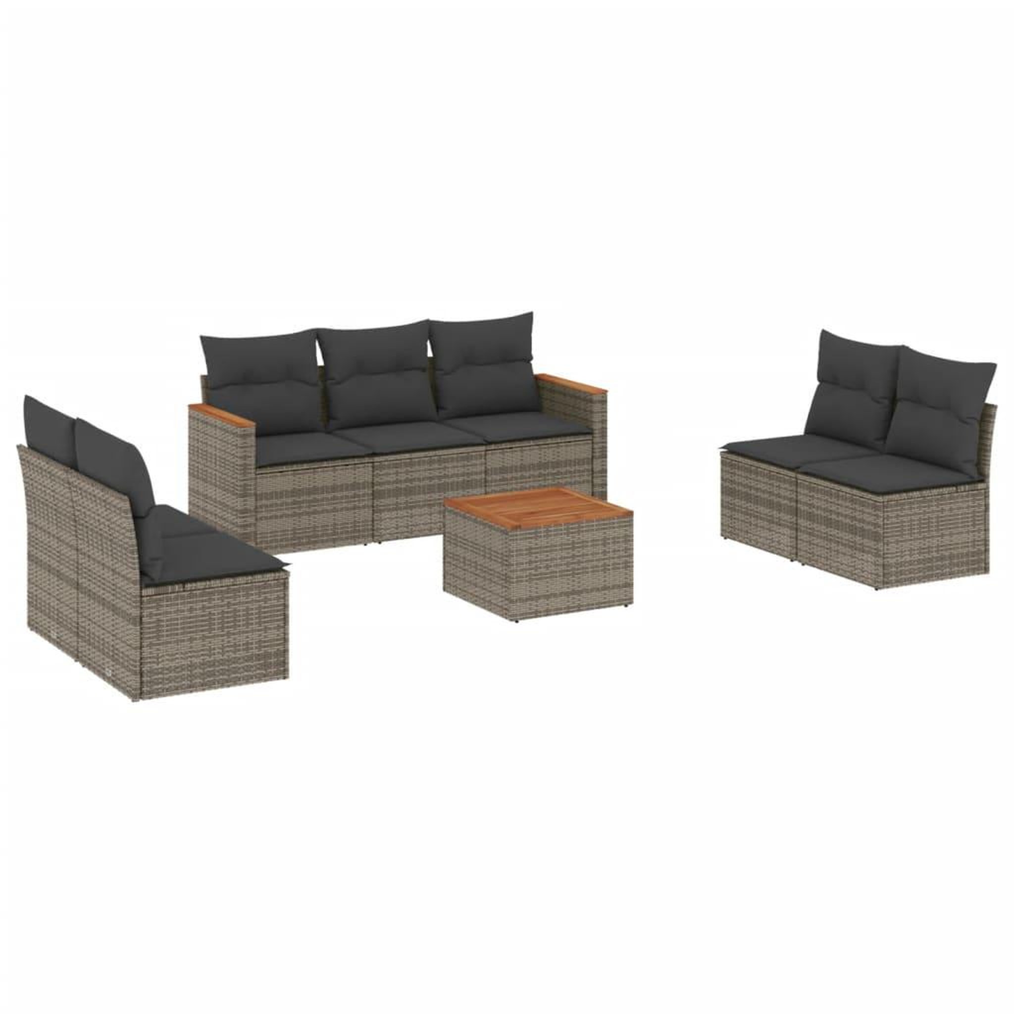 Voir la diapositive 2 : VIDAXL Salon de jardin 8 pcs avec coussins gris resine tressee