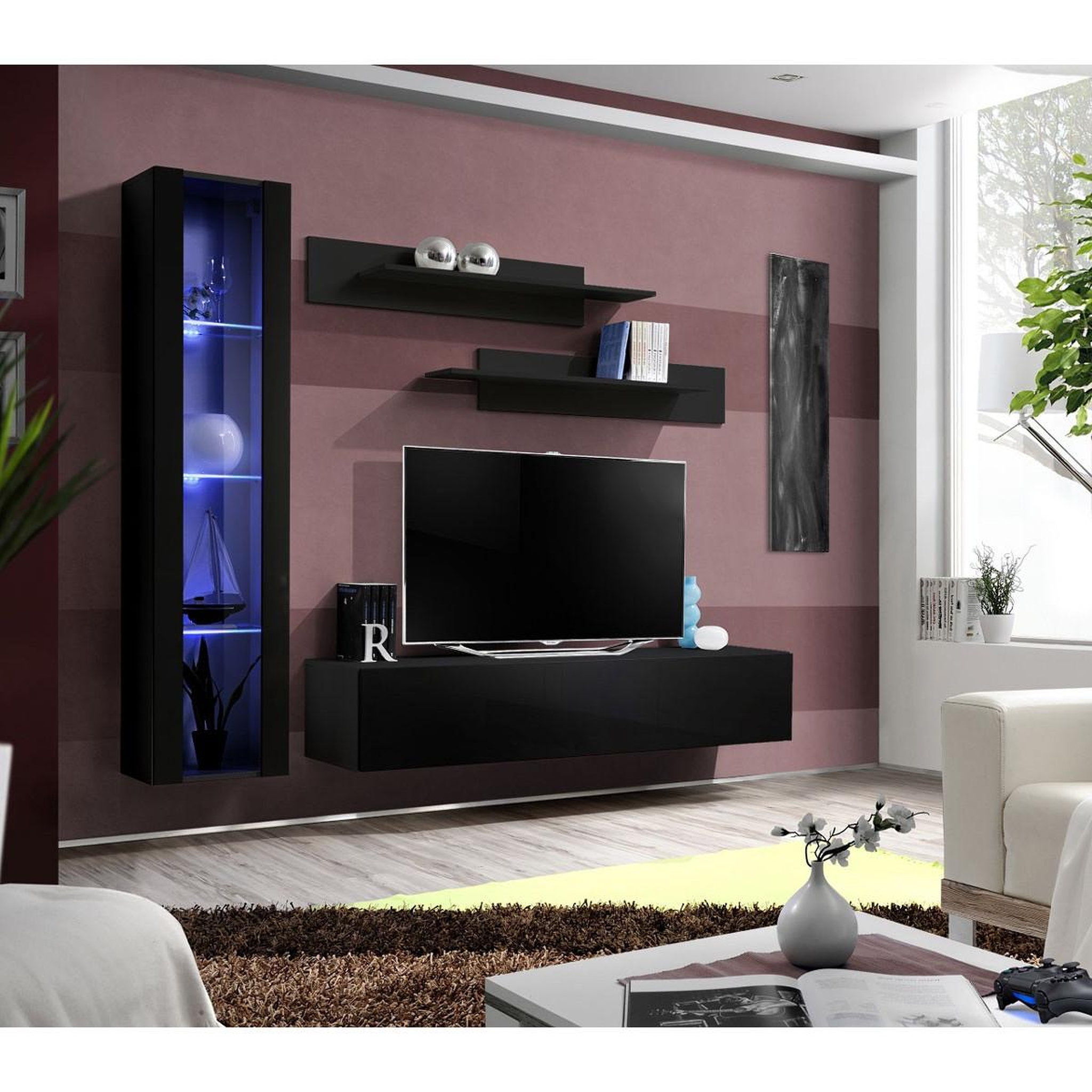 Voir la diapositive 4 : Paris Prix Ensemble meuble tv mural  fly g2  210cm noir