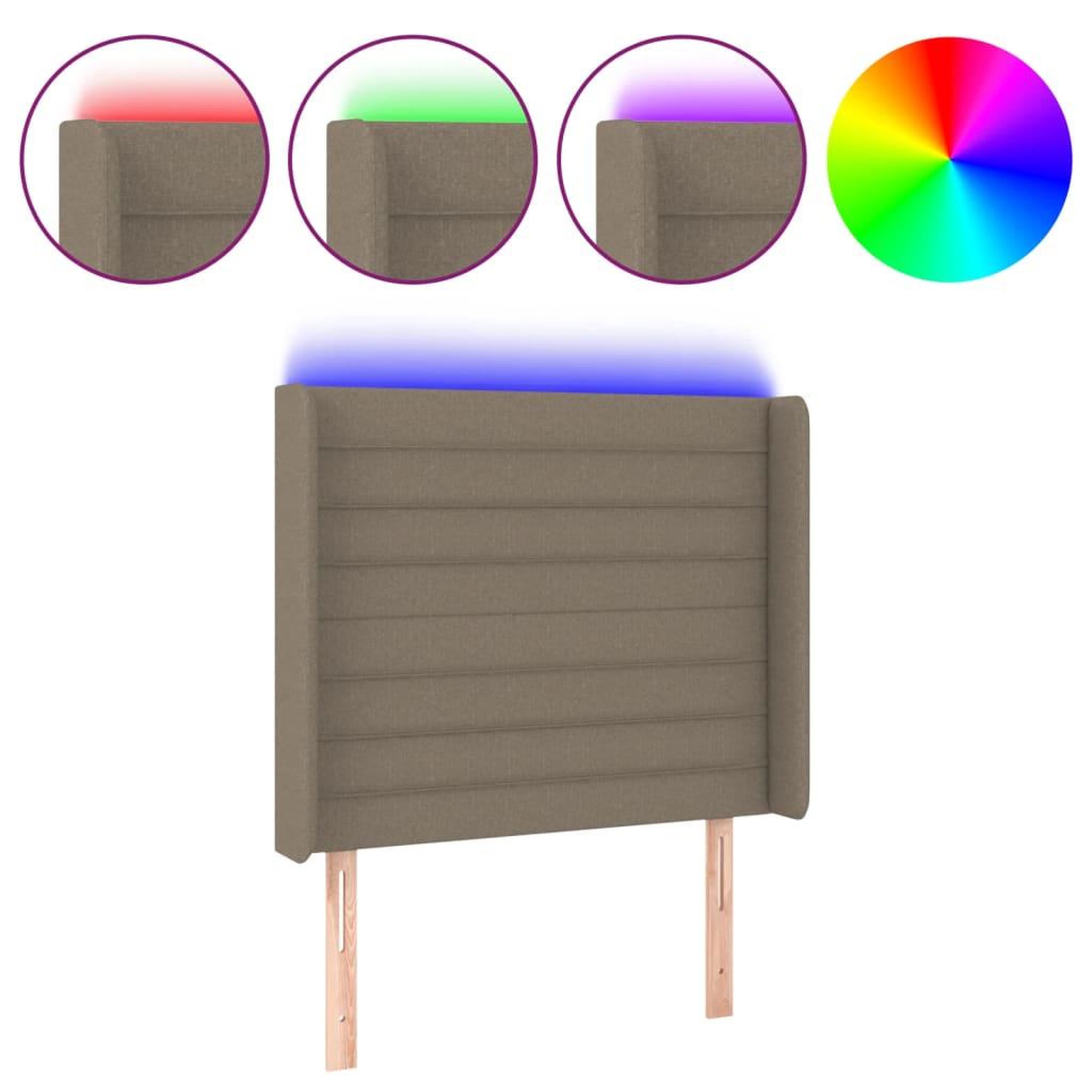 Voir la diapositive 2 : VIDAXL Tete de lit a LED Taupe 103x16x118/128 cm Tissu