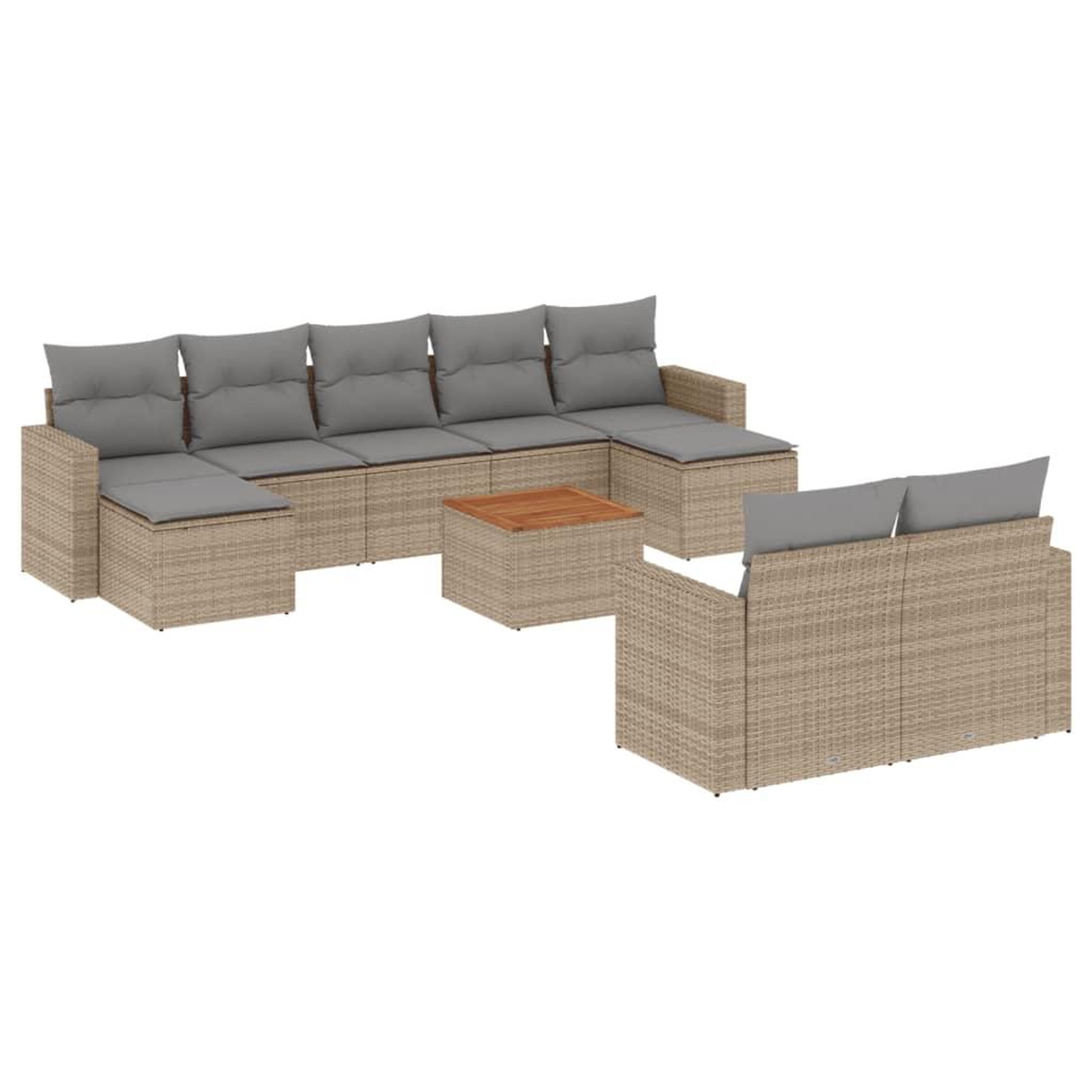 Voir la diapositive 2 : VIDAXL Salon de jardin et coussins 10 pcs melange beige resine tressee