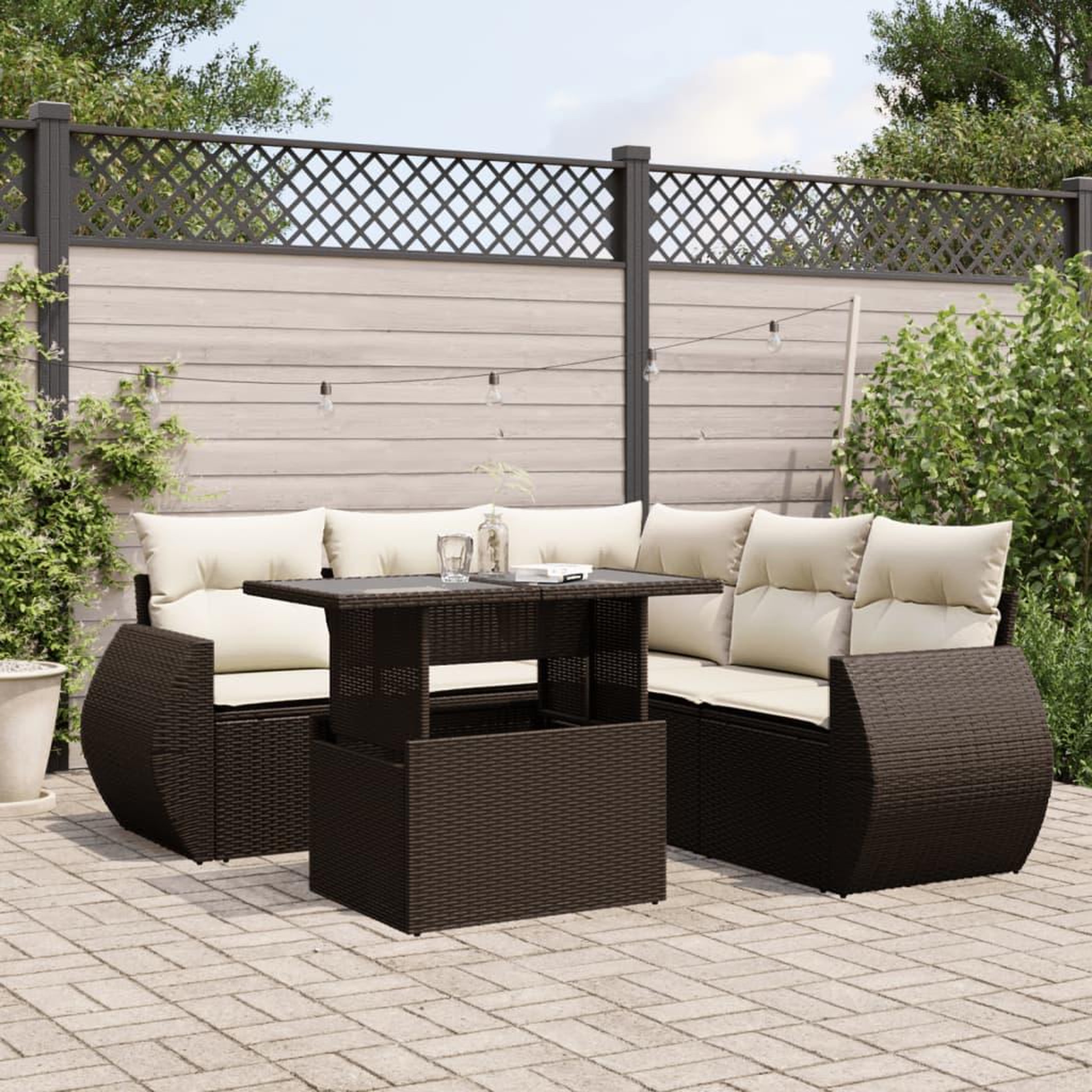 VIDAXL Salon de jardin avec coussins 6 pcs marron resine tressee