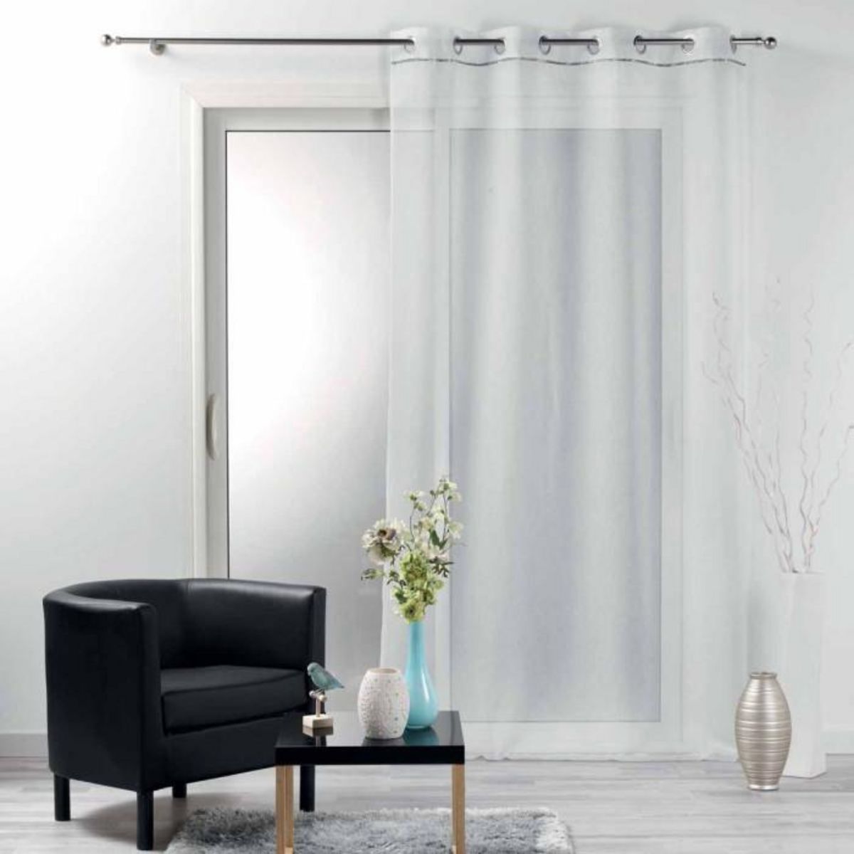 Paris Prix Rideau Voilage à Œillets  Etincelle  140x240cm Blanc