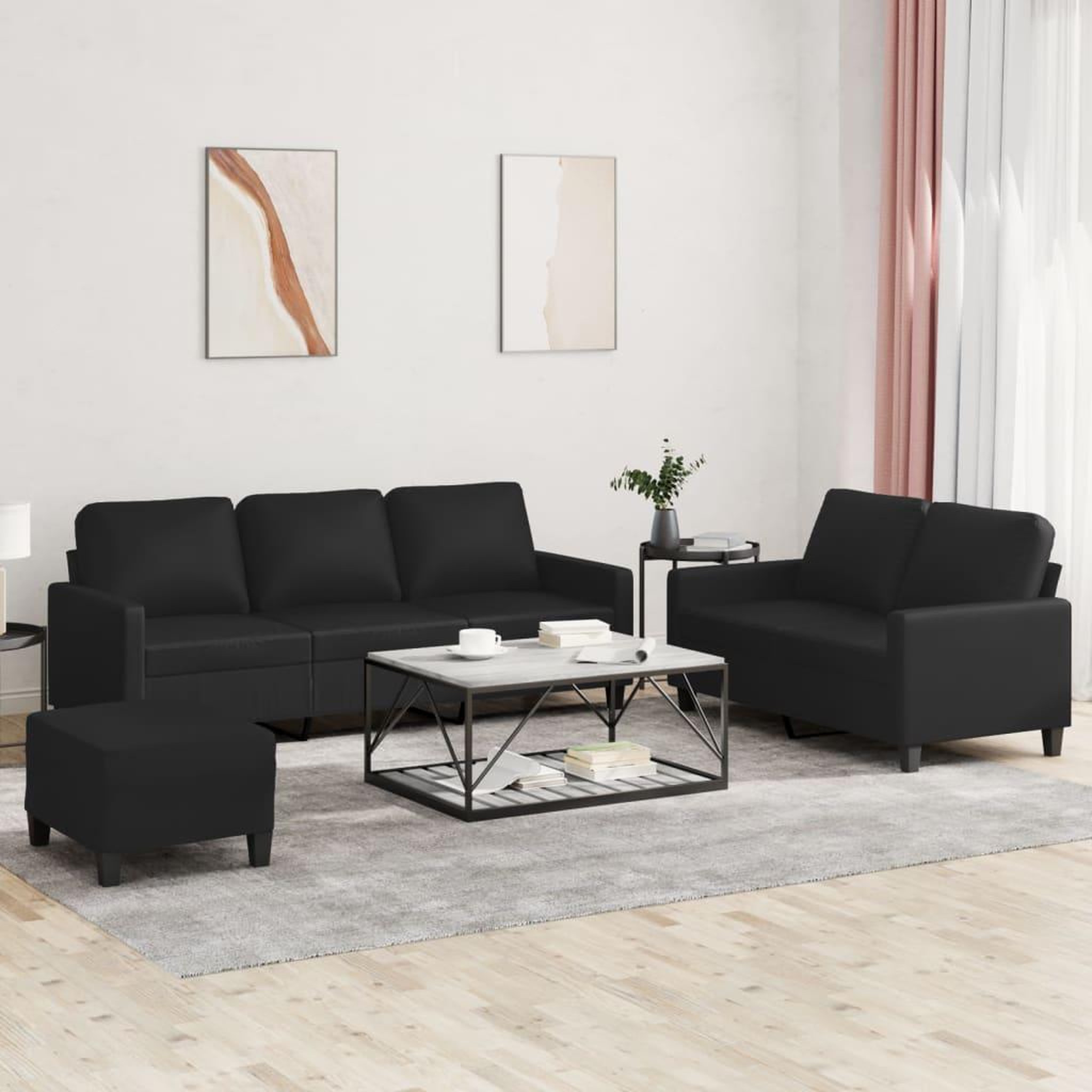 VIDAXL Ensemble de canapes 3 pcs avec coussins Noir Similicuir