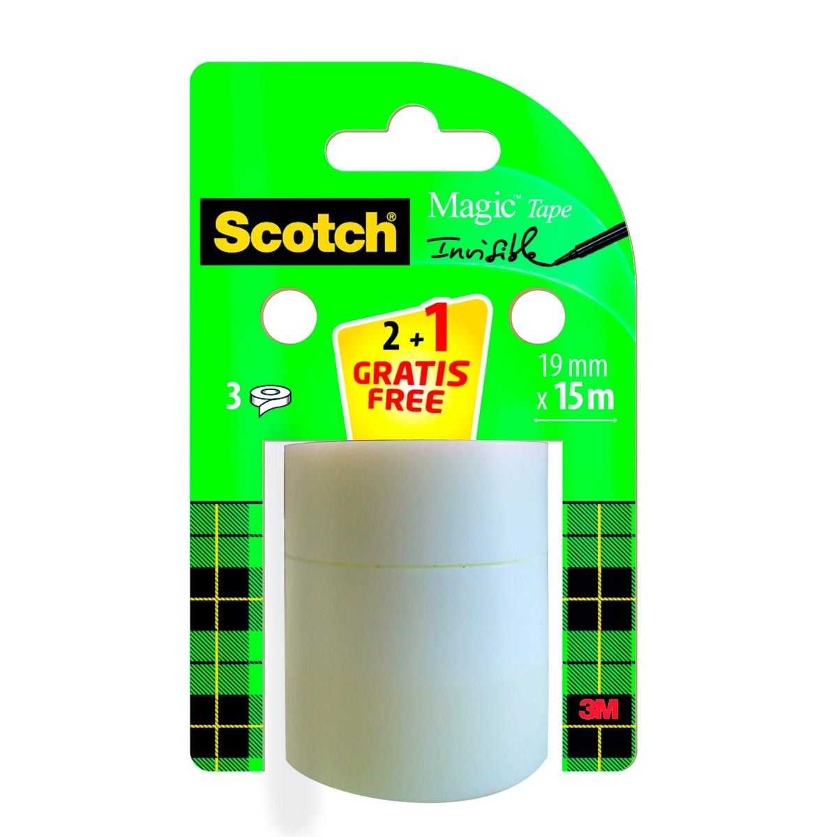 SCOTCH Lot de 2 recharges + 1 gratuite ruban adhésif 15m invisible