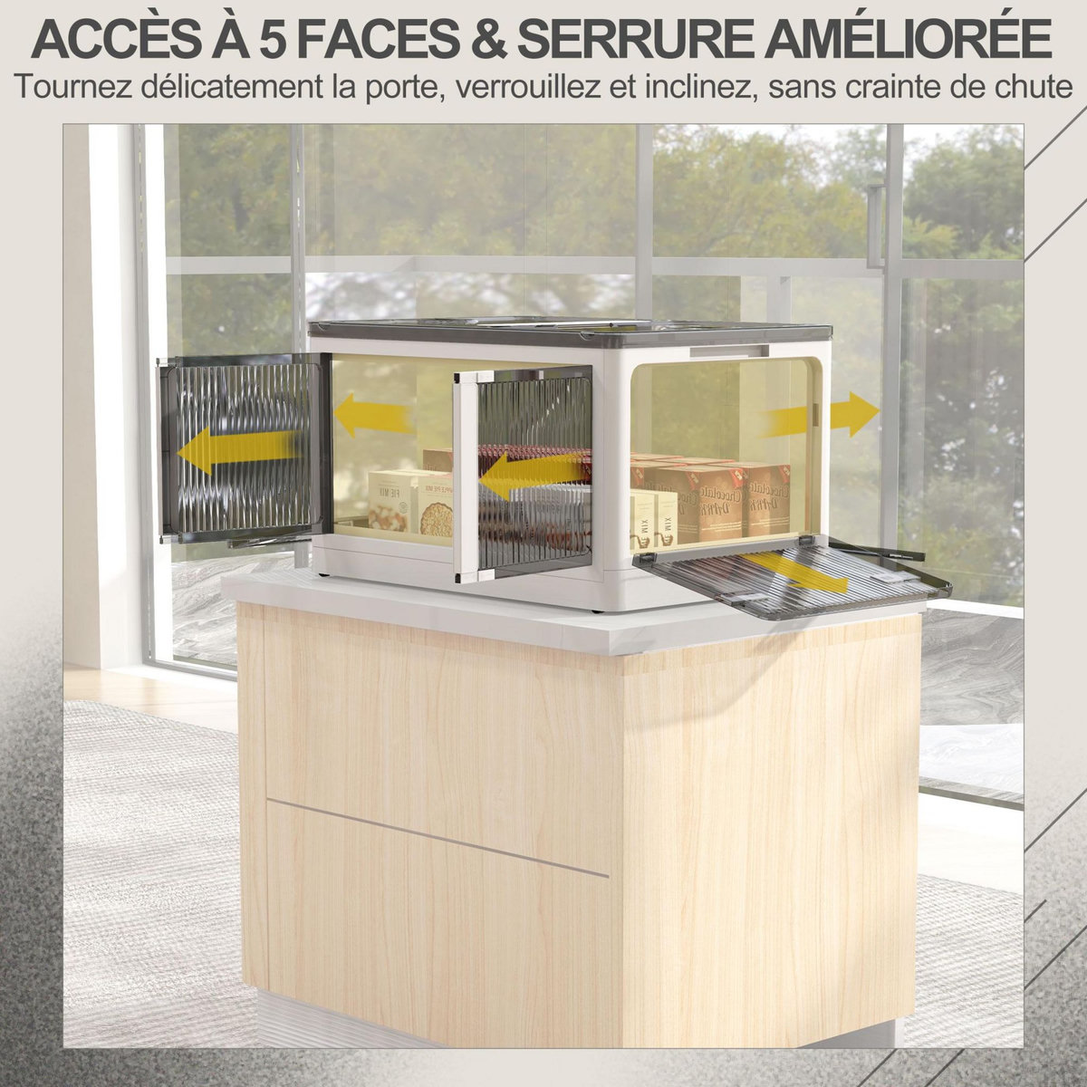 HOMCOM Boîte de rangement plastique 99L pliable empilable couvercle 4 roulettes accès 5 côtés blanc gris