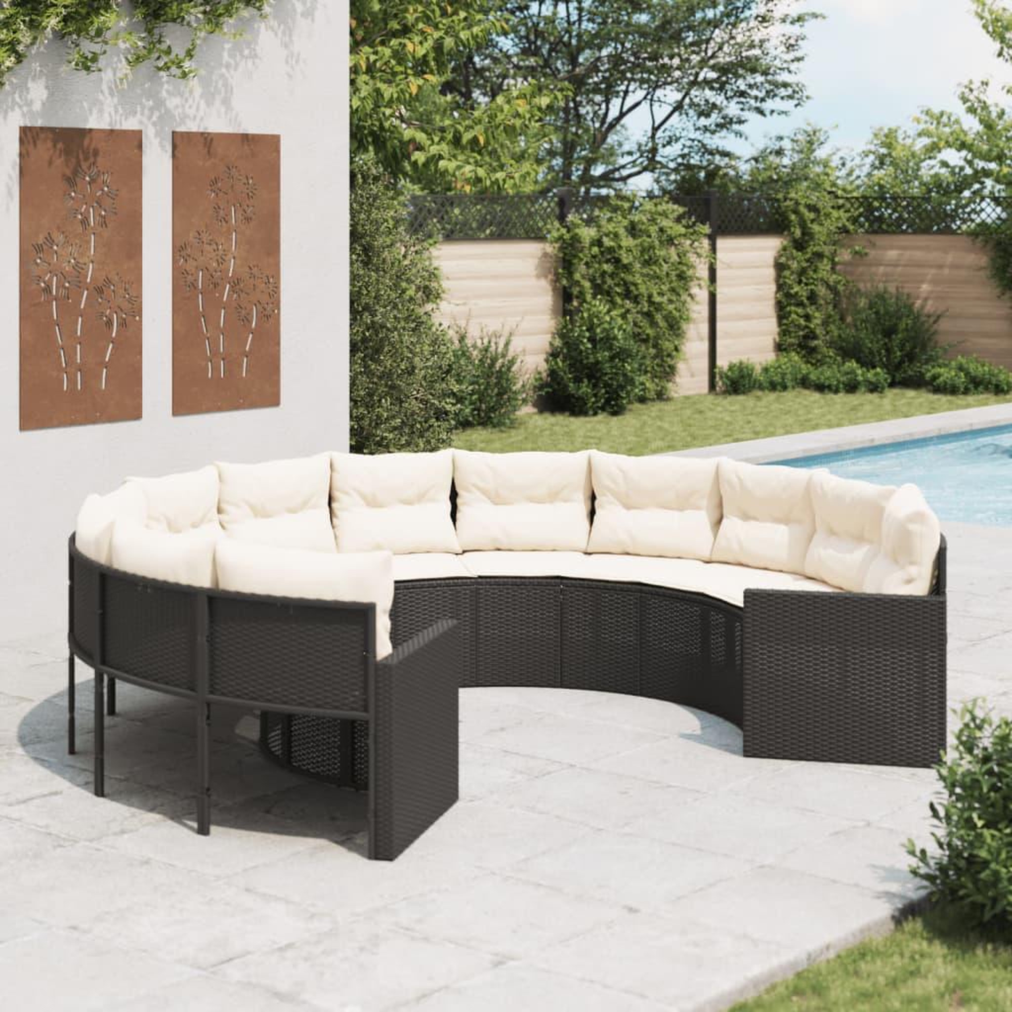Voir la diapositive 1 : VIDAXL Canape de jardin avec coussins rond noir resine tressee