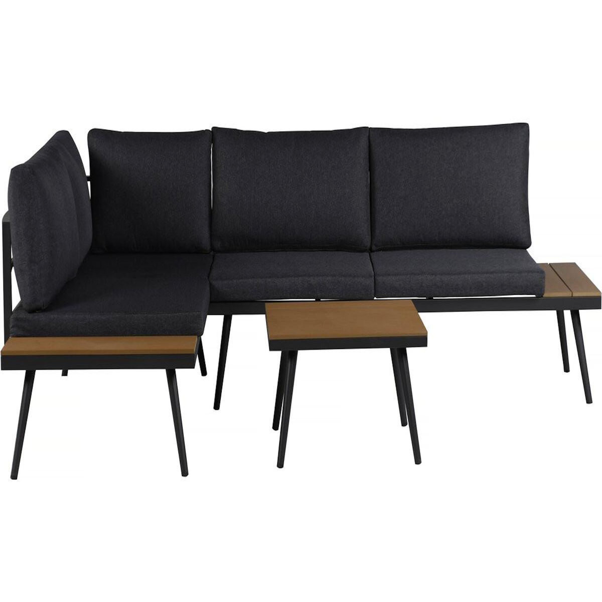 Habitat et Jardin Salon de jardin canapé d'angle décor imitation bois  Mira  - 4 places - Gris