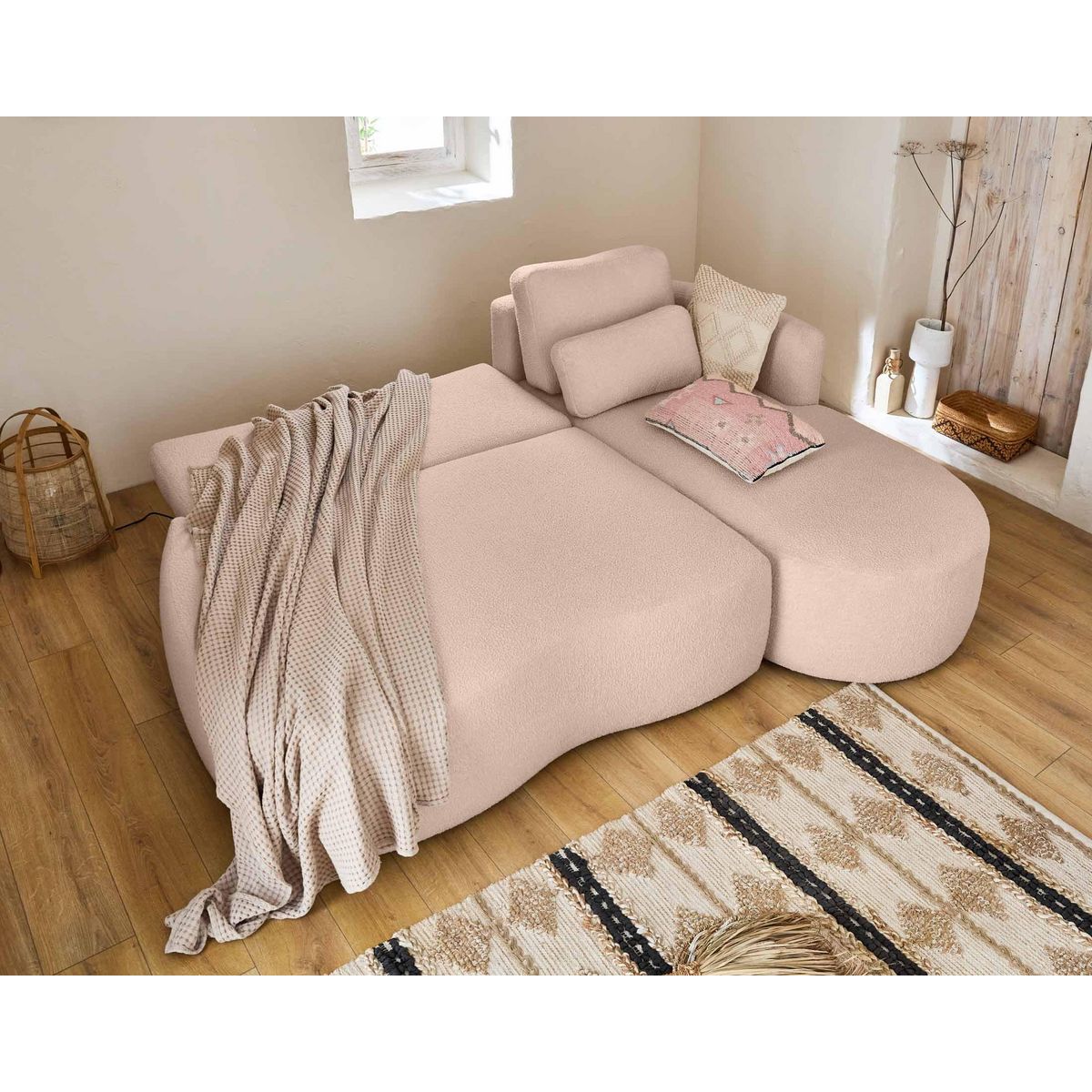 LISA DESIGN Mahina - canapé d'angle droit - 4 places - convertible avec coffre - en tissu bouclette