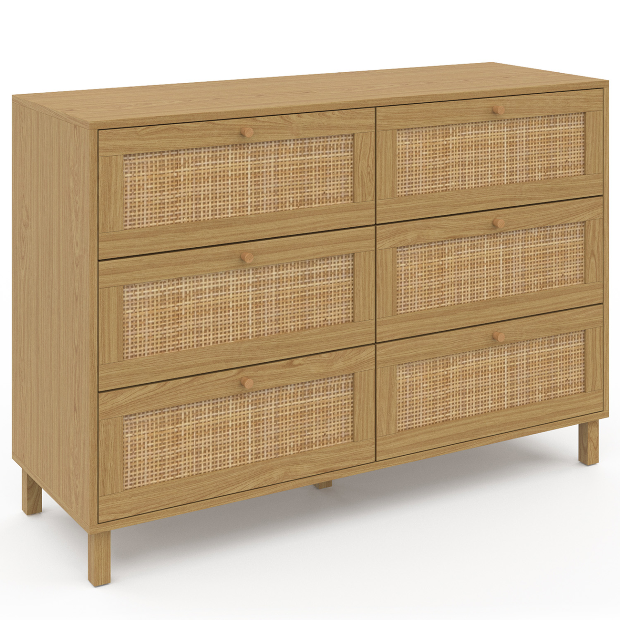 ID MARKET Commode 6 tiroirs hanae 115 cm effet naturel cannage