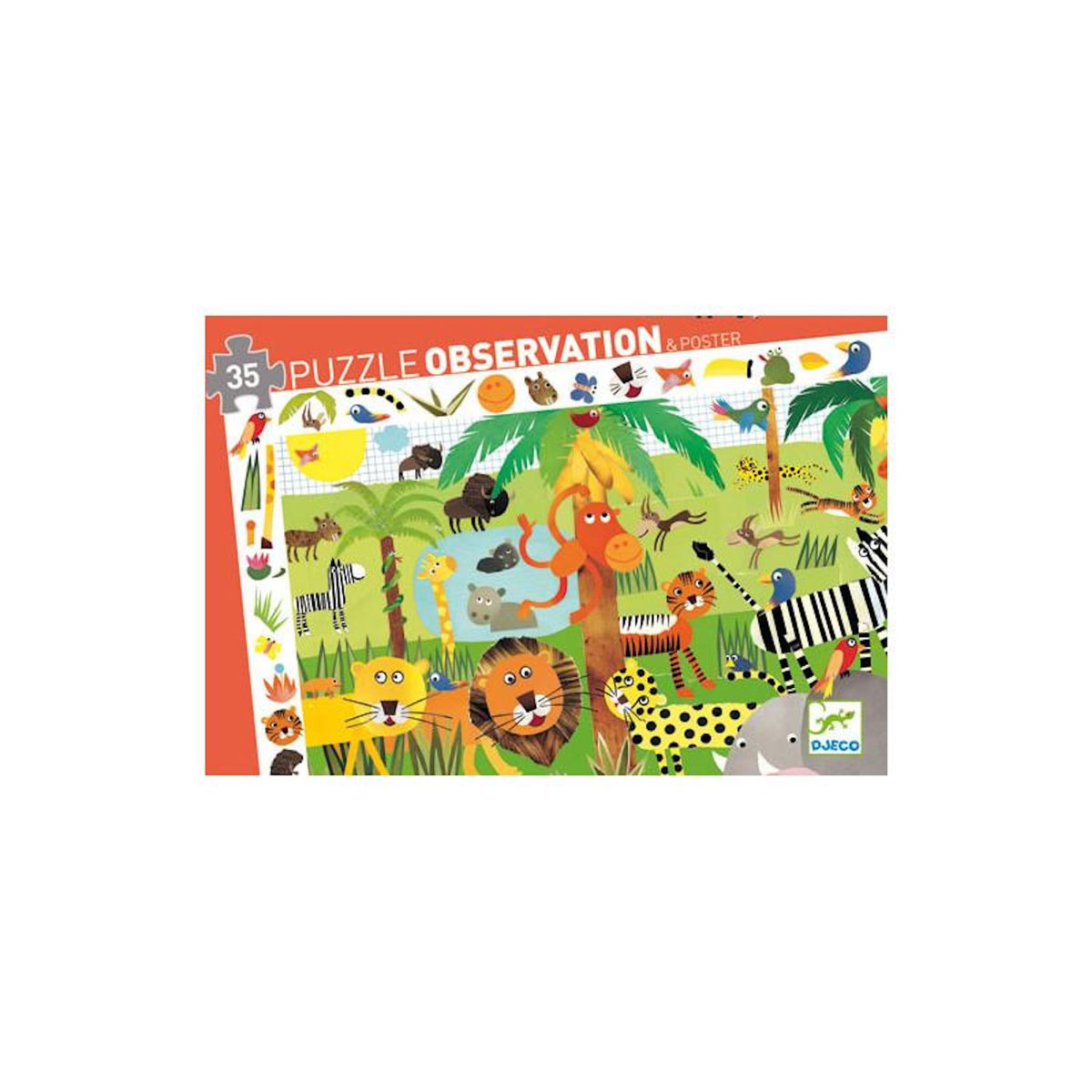 Djeco Puzzle enfant 35 pièces – Jungle – Animaux de la jungle – Dès 3 ans – Djeco