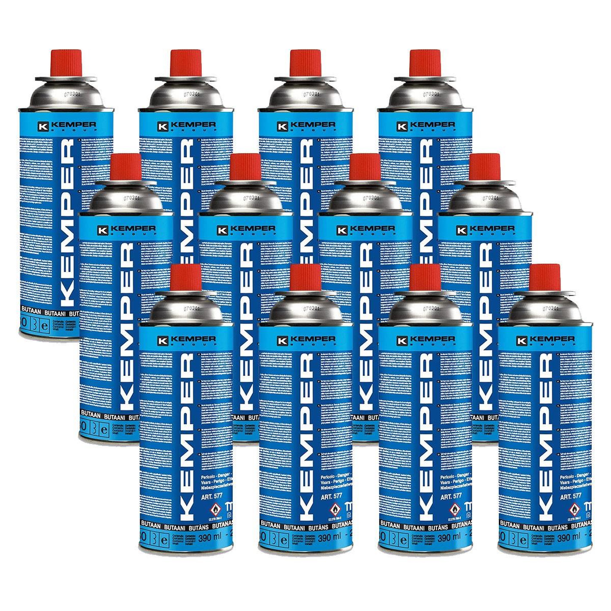 Kemper Pack 12 cartouches gaz butane 390 ml 227 g valve sécurité pour réchaud portable chalumeau lampe à gaz kemper