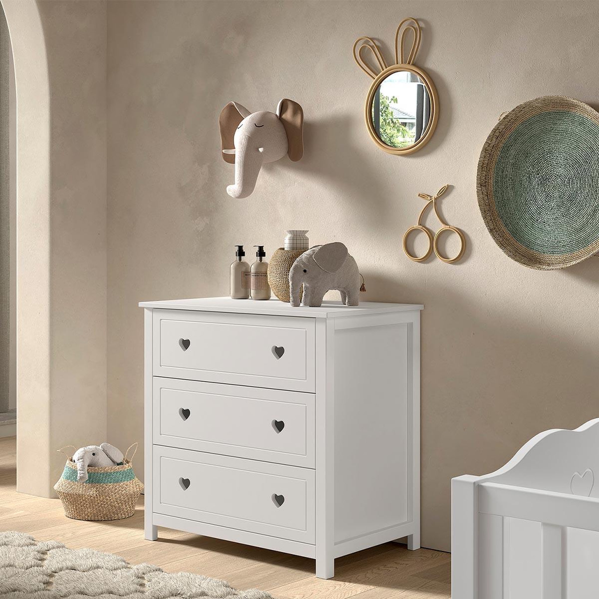 Voir la diapositive 2 : Paris Prix Commode enfant 3 tiroirs  amori  90cm blanc