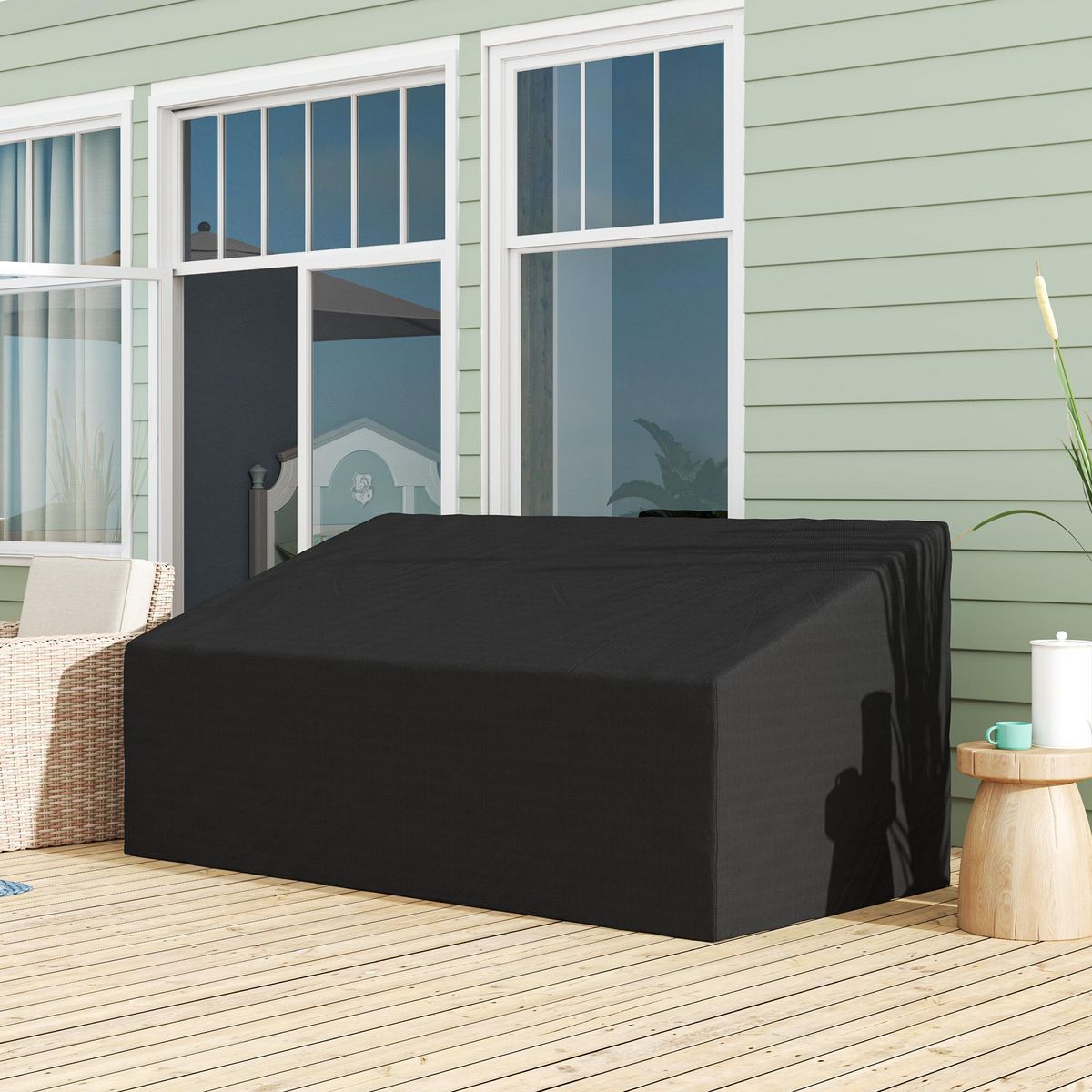 OUTSUNNY Housse canapé exterieur 3 places - housse salon de jardin - dim. 218x111x63/101cm - polyester haute densité noir