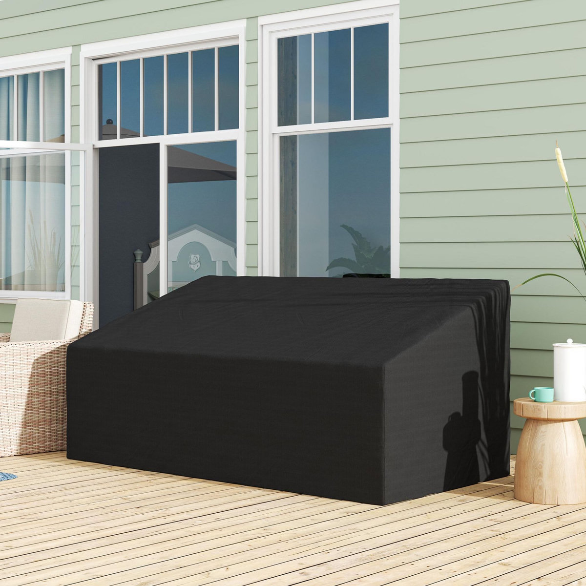 OUTSUNNY Housse canapé exterieur 3 places - housse salon de jardin - dim. 218x111x63/101cm - polyester haute densité noir