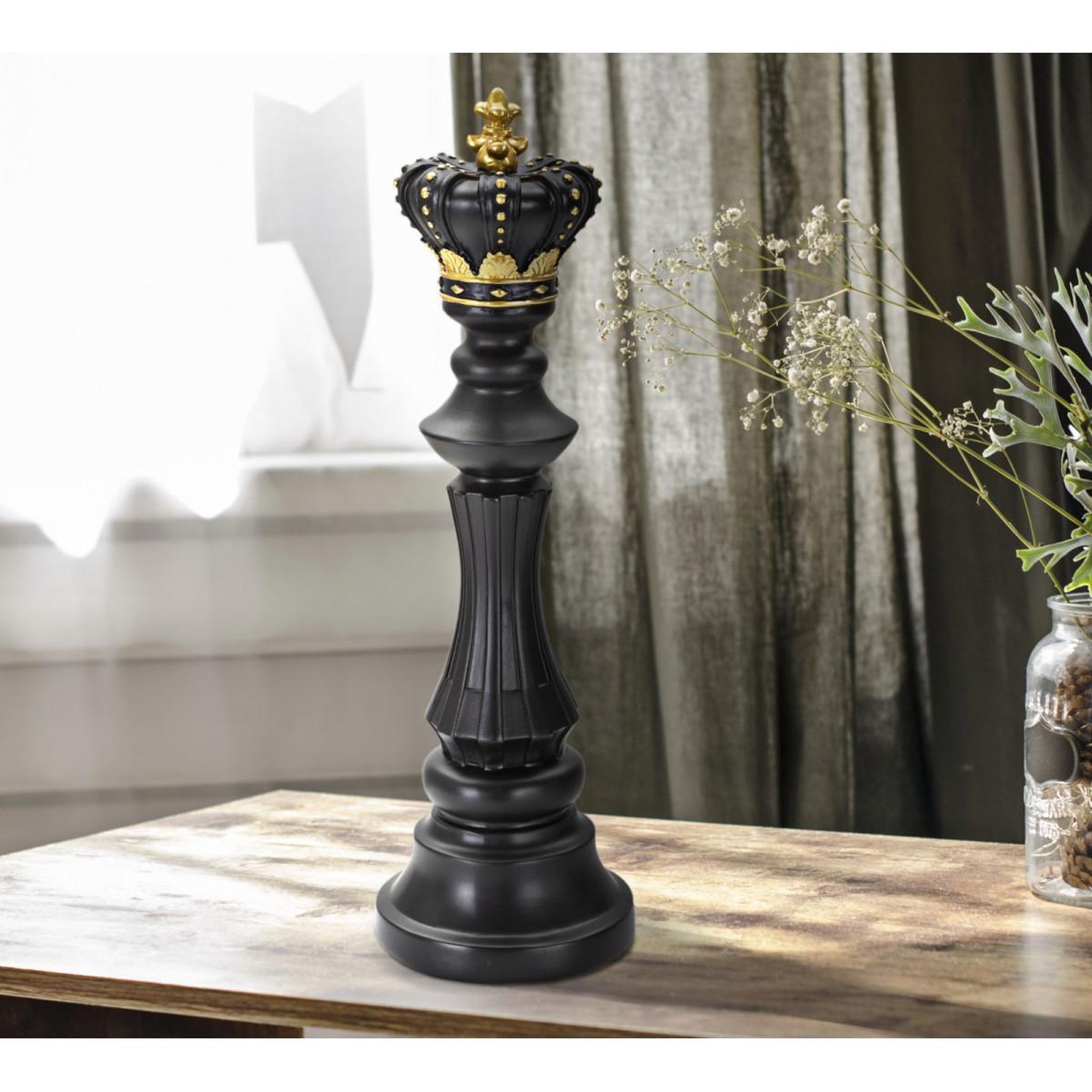 Voir la diapositive 5 : Paris Prix Pièce d'échec déco en résine  roi couronne  40cm noir