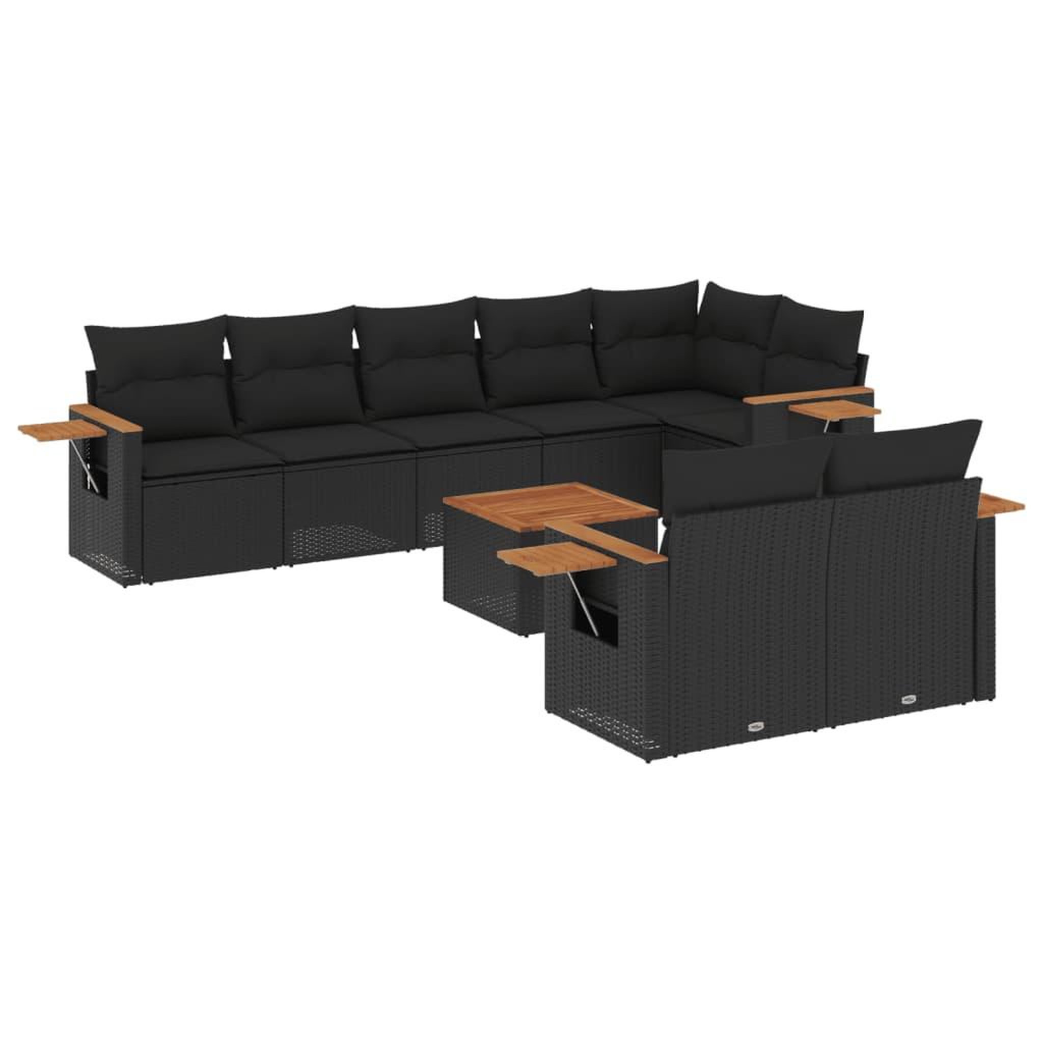 Voir la diapositive 2 : VIDAXL Salon de jardin 9 pcs avec coussins noir resine tressee