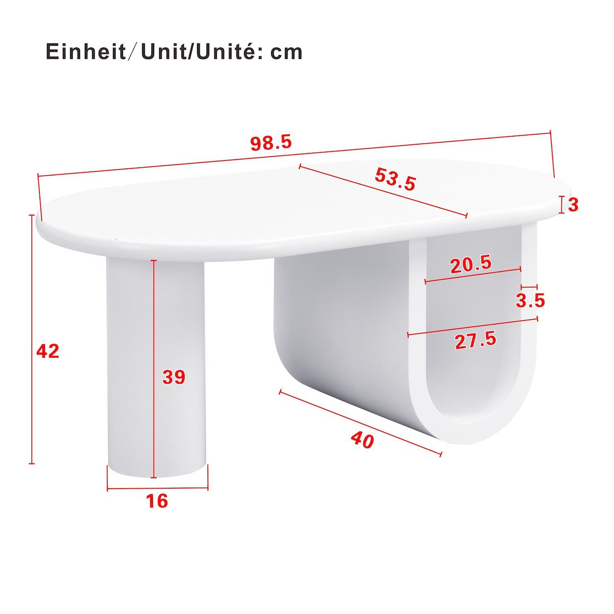 MERAX Table basse ovale blanc - 53,5x98,5 cm mdf