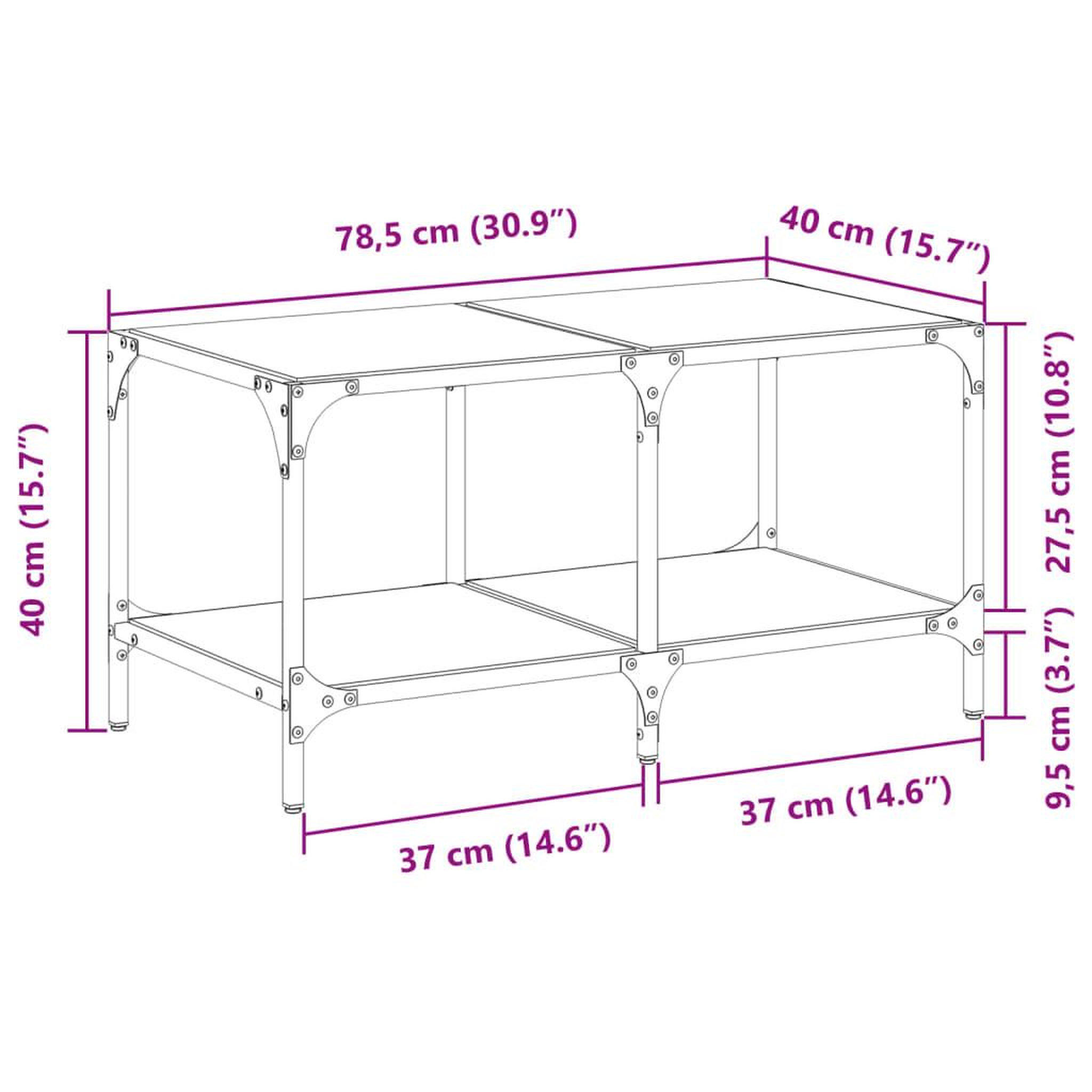 Voir la diapositive 6 : VIDAXL Table basse avec dessus en verre noir 78,5x40x40 cm acier