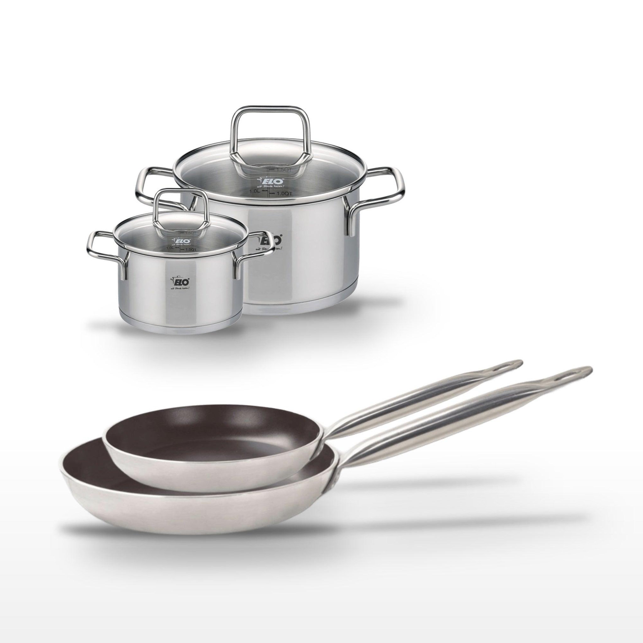 ELO Lot de 2 poêles 28/32 cm céramique elo bistro line et 2 faitouts 14/20 cm elo citrin
