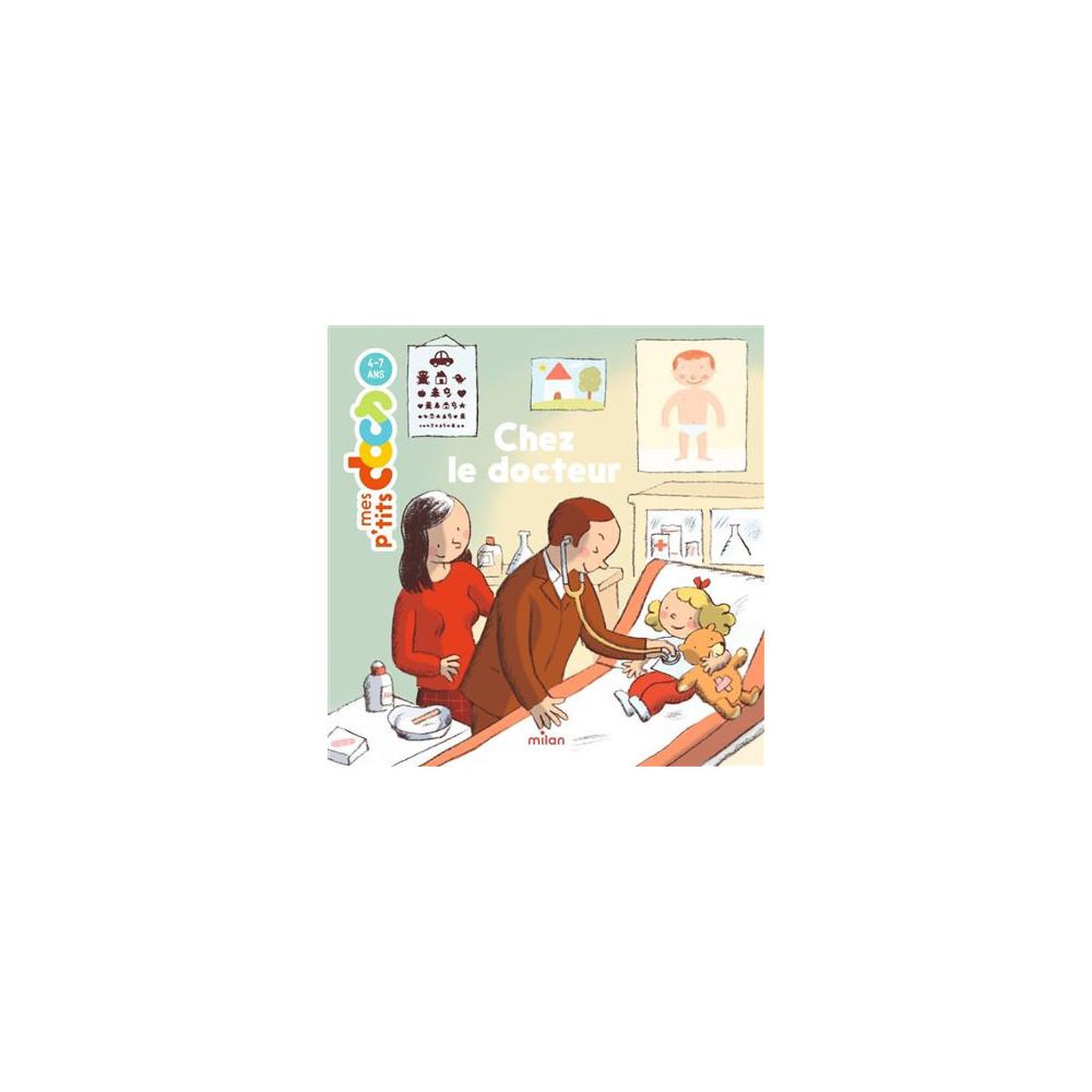 Livre documentaire illustré Chez le docteur sur le métier de pédiatre 4-6 ans, couverture rigide, textes courts et papier indéchirable