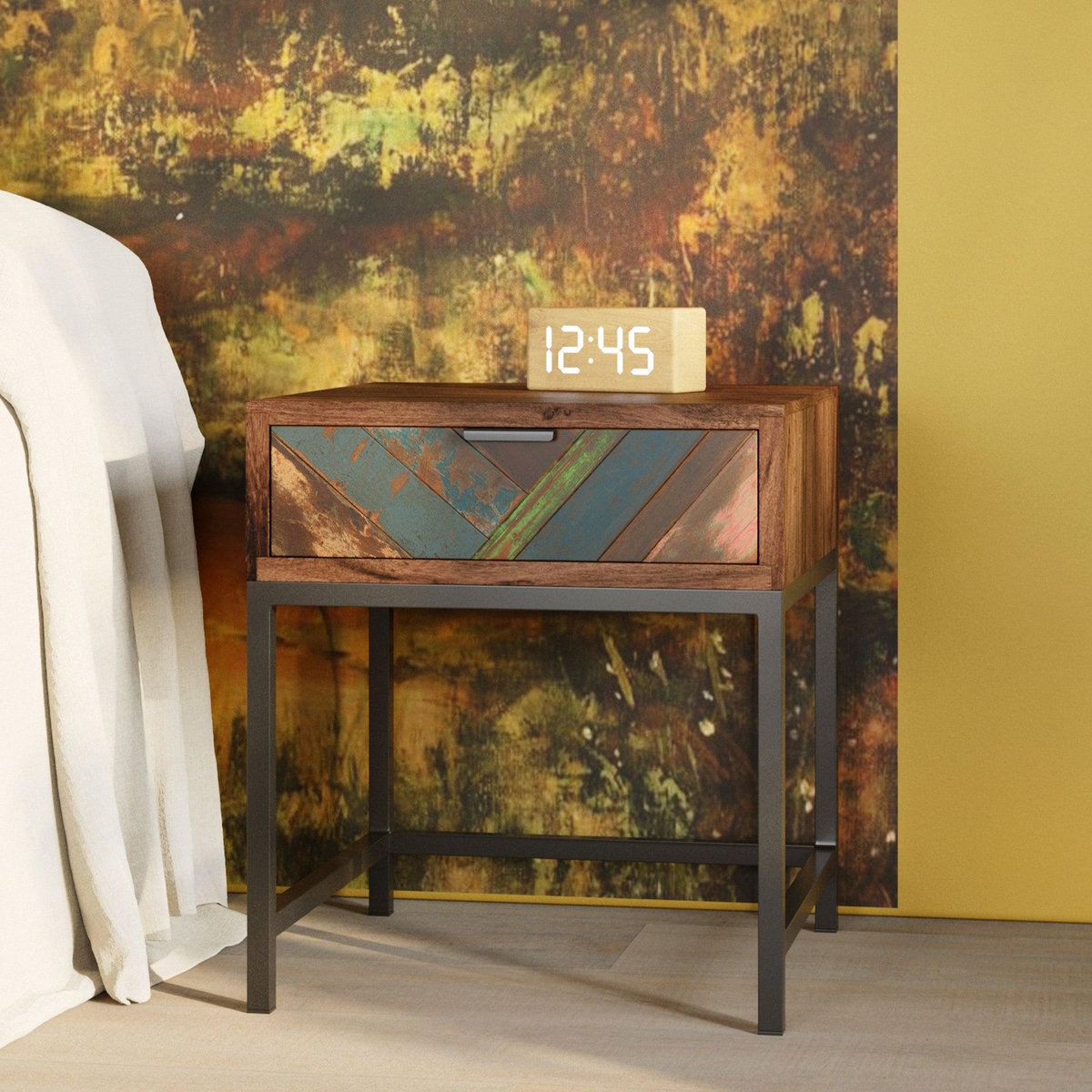 Rendez vous déco Table de chevet 1 tiroir en bois d'acacia et bois recyclé-Krabi
