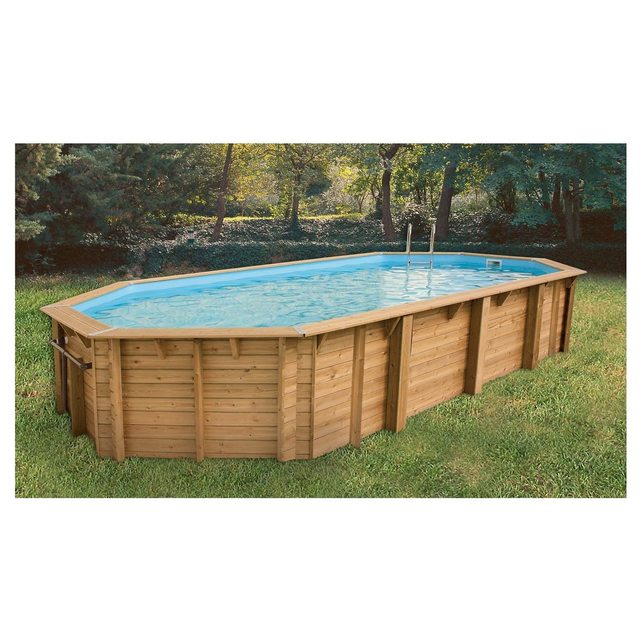 Voir la diapositive 3 : UBBINK Piscine bois Océa  470X860 - H130cm - Liner Bleu 