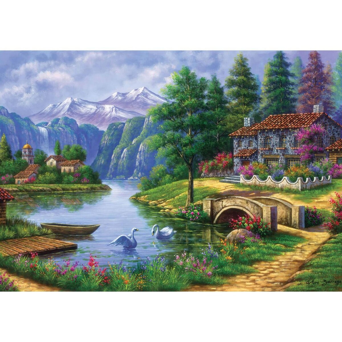 Art Puzzle Puzzle 1500 pièces : Village au bord du lac pas cher 