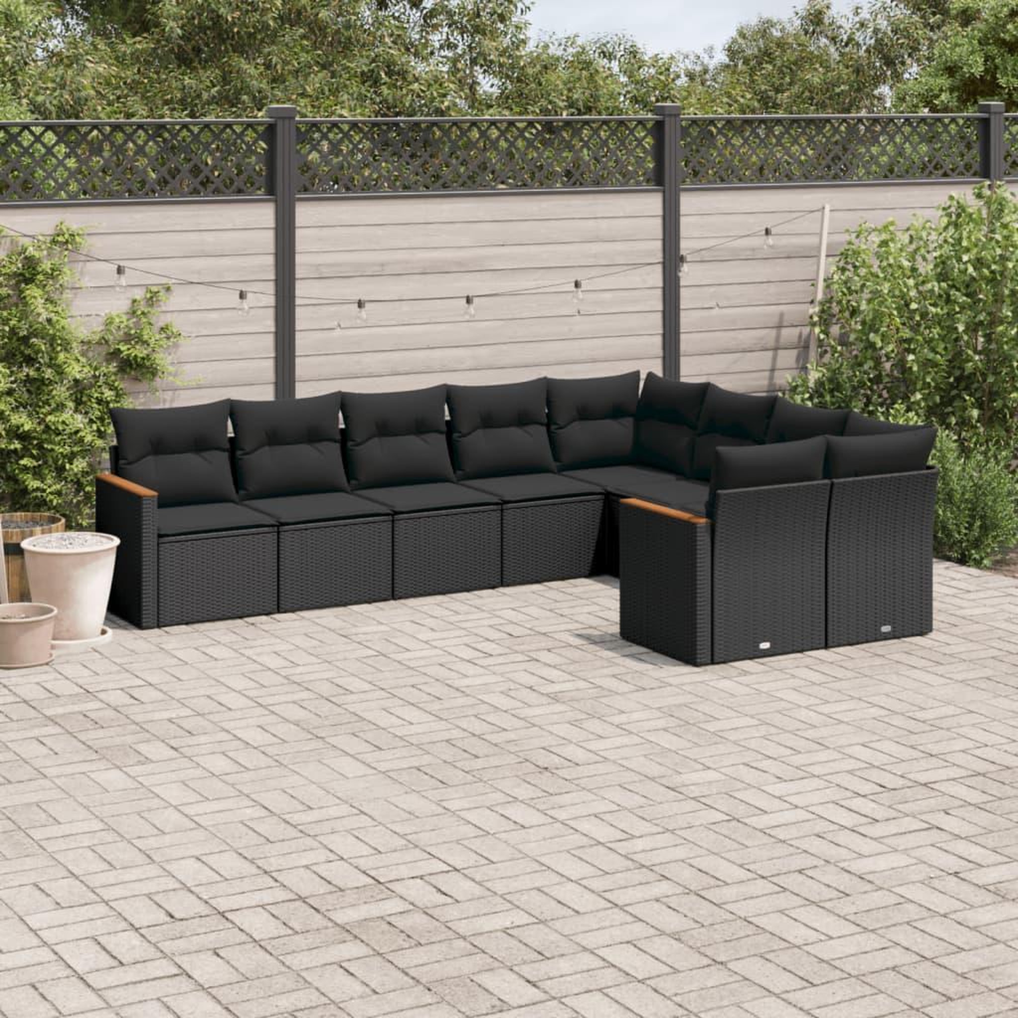 VIDAXL Salon de jardin 9 pcs avec coussins noir resine tressee