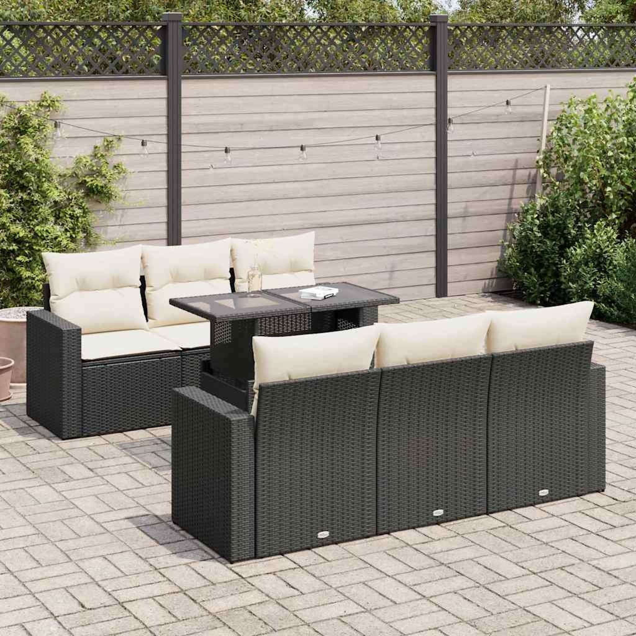 VIDAXL Salon de jardin 7 pcs avec coussins noir resine tressee