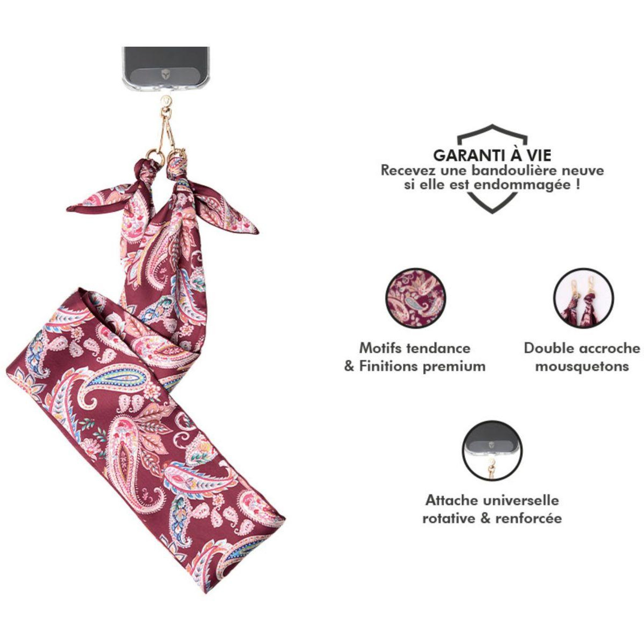 Voir la diapositive 4 : FORCE CASE Bandoulière bandoulière bandana bordeaux