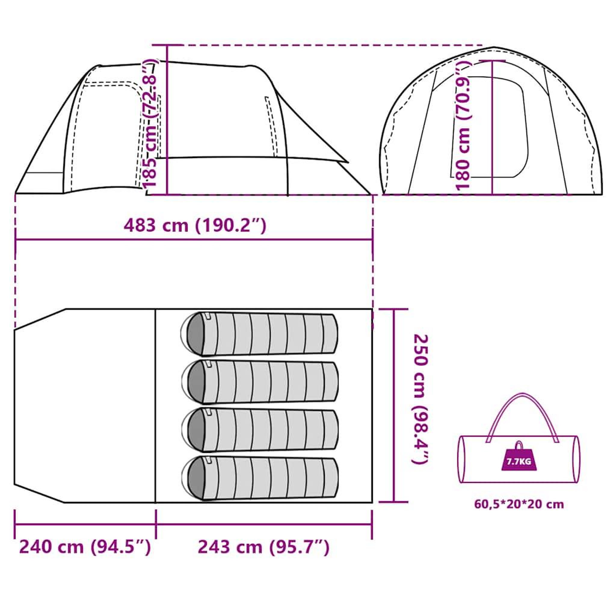 Voir la diapositive 6 : VIDAXL Tente de camping tunnel 4 personnes gris impermeable