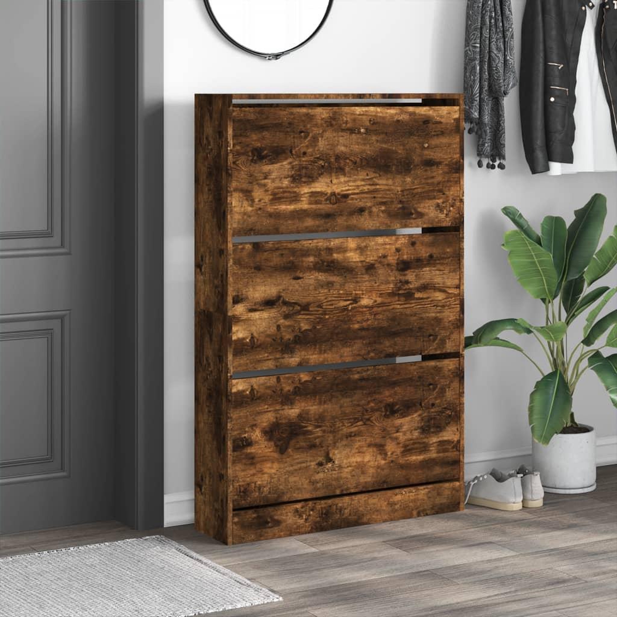Voir la diapositive 3 : VIDAXL Armoire a chaussures chene fume 80x21x125,5 cm bois ingenierie