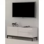 Meuble TV sur pieds 1 porte 2 tiroirs L110cm FLORENCE. Coloris disponibles : Blanc
