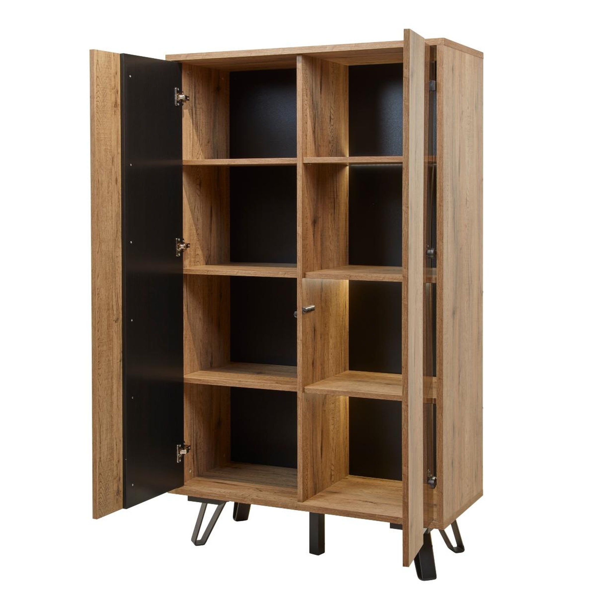 Voir la diapositive 4 : JLC KREATION Vitrine en bois avec porte vitrée avec led pedro