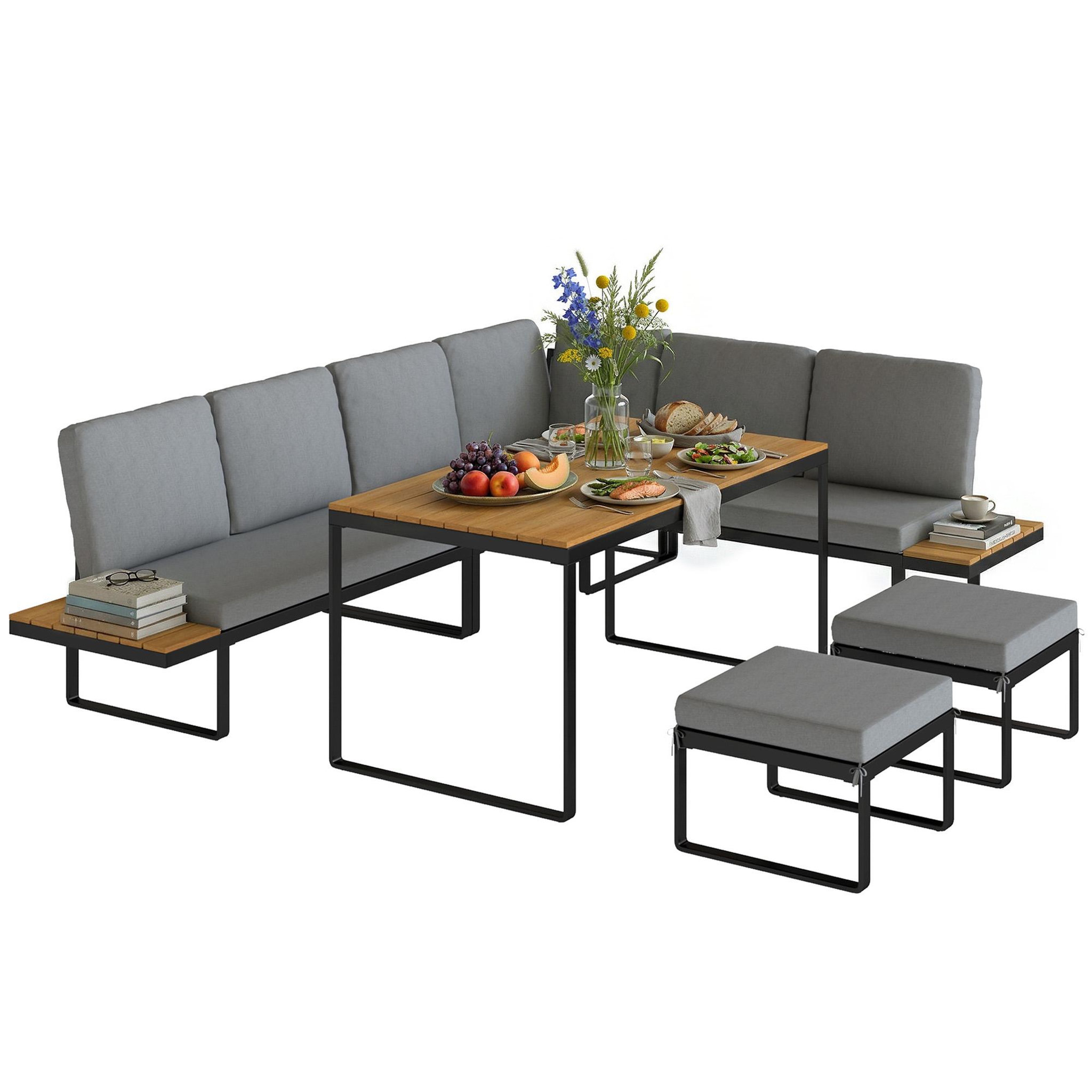 Voir la diapositive 5 : OUTSUNNY Salon de jardin design alu noir bois composite 6-8 pers. Modulable