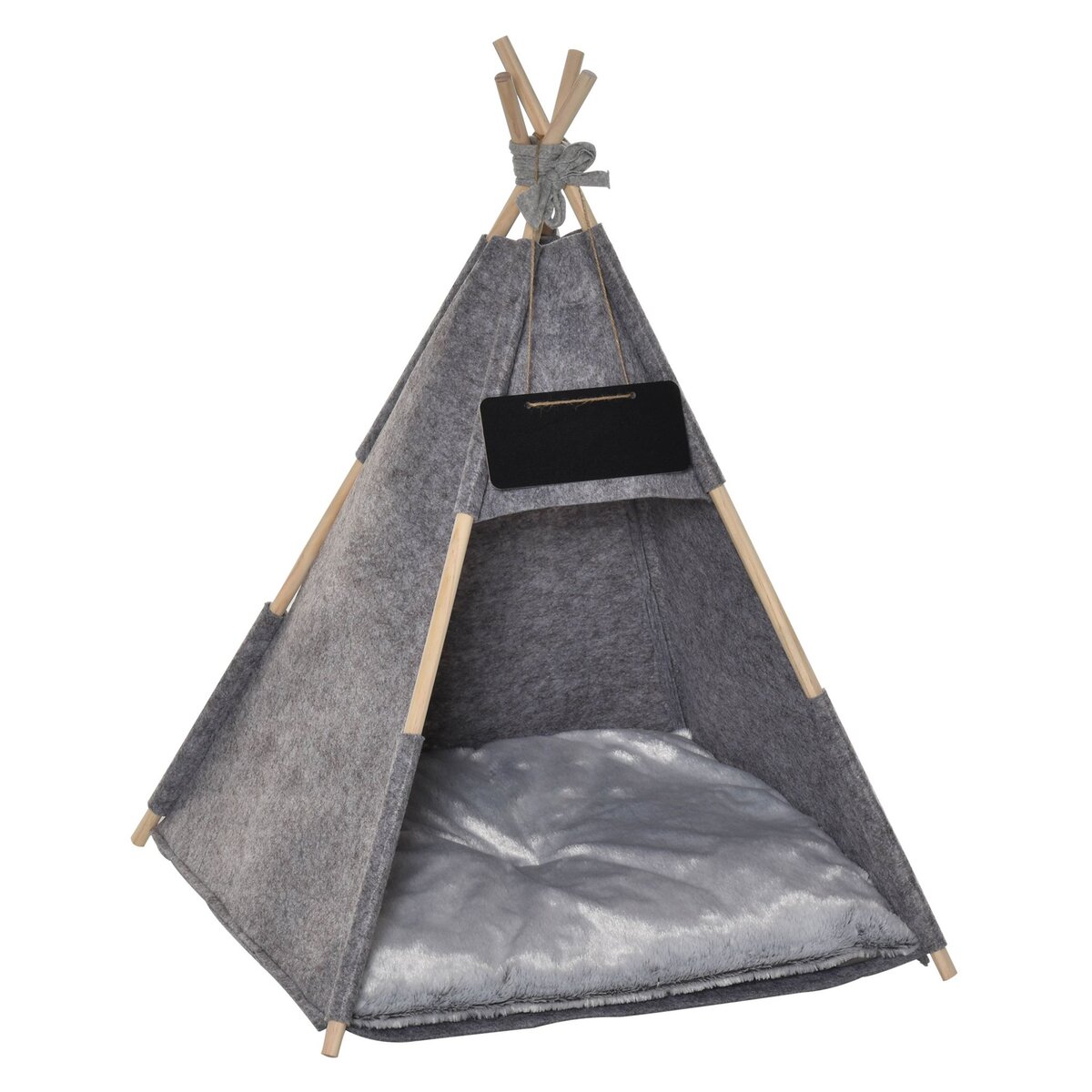 PAWHUT PawHut Tente tipi pour animaux - teepee chat ou chien - coussin  épais grand confort inclus - structure bois de pin feutre peluche PV gris  pas cher 