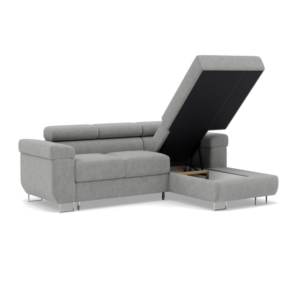 BEST MOBILIER Pablo - canapé d'angle droit - 6 places - convertible avec coffre et têtières réglables - en velours côtelé