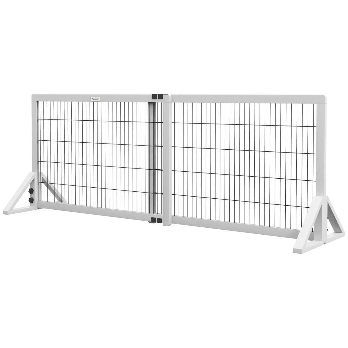 PAWHUT Barrière de sécurité pour chien barrière de protection à 2 panneaux largeur réglable 101-181 cm en bois acier blanc