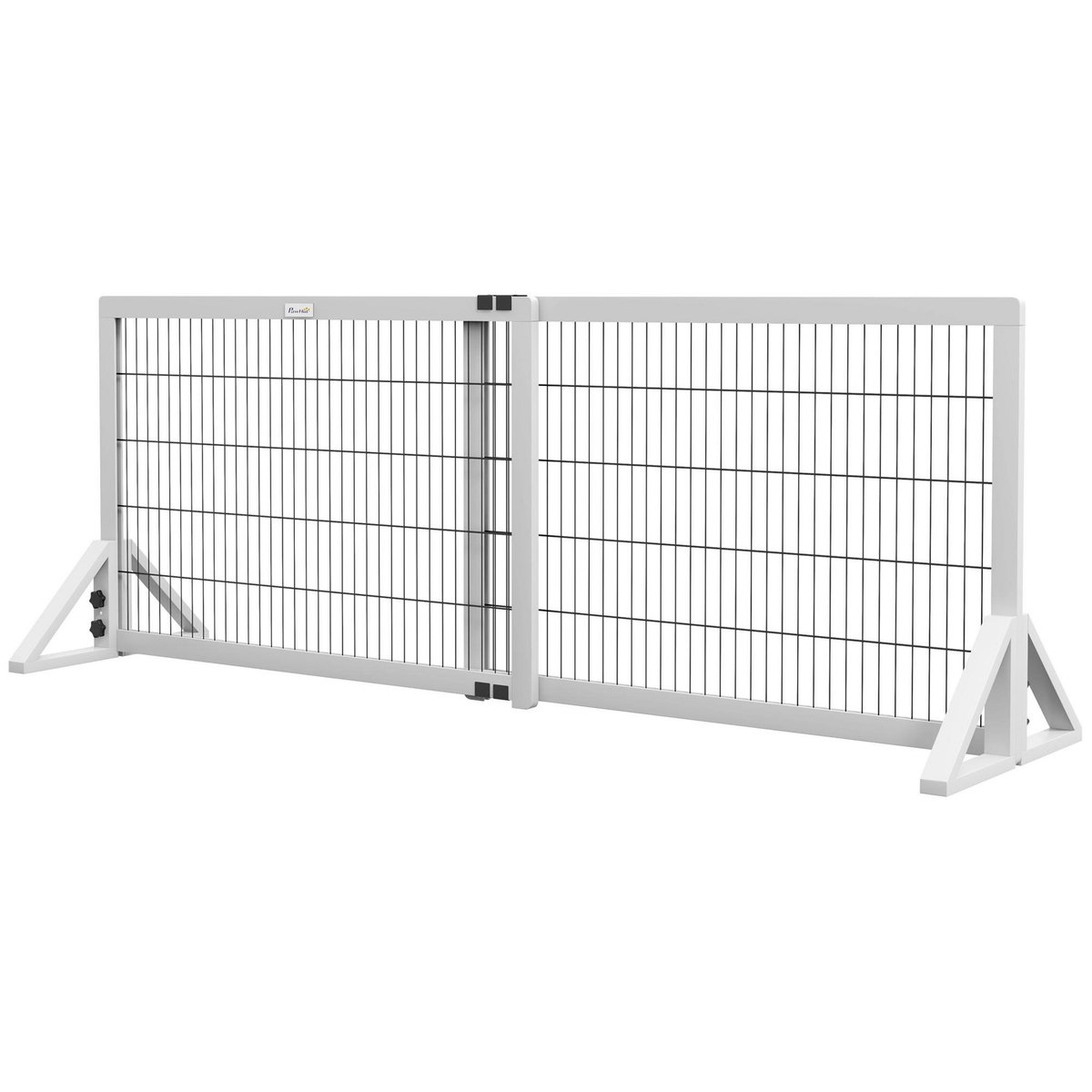 PAWHUT Barrière de sécurité pour chien barrière de protection à 2 panneaux largeur réglable 101-181 cm en bois acier blanc